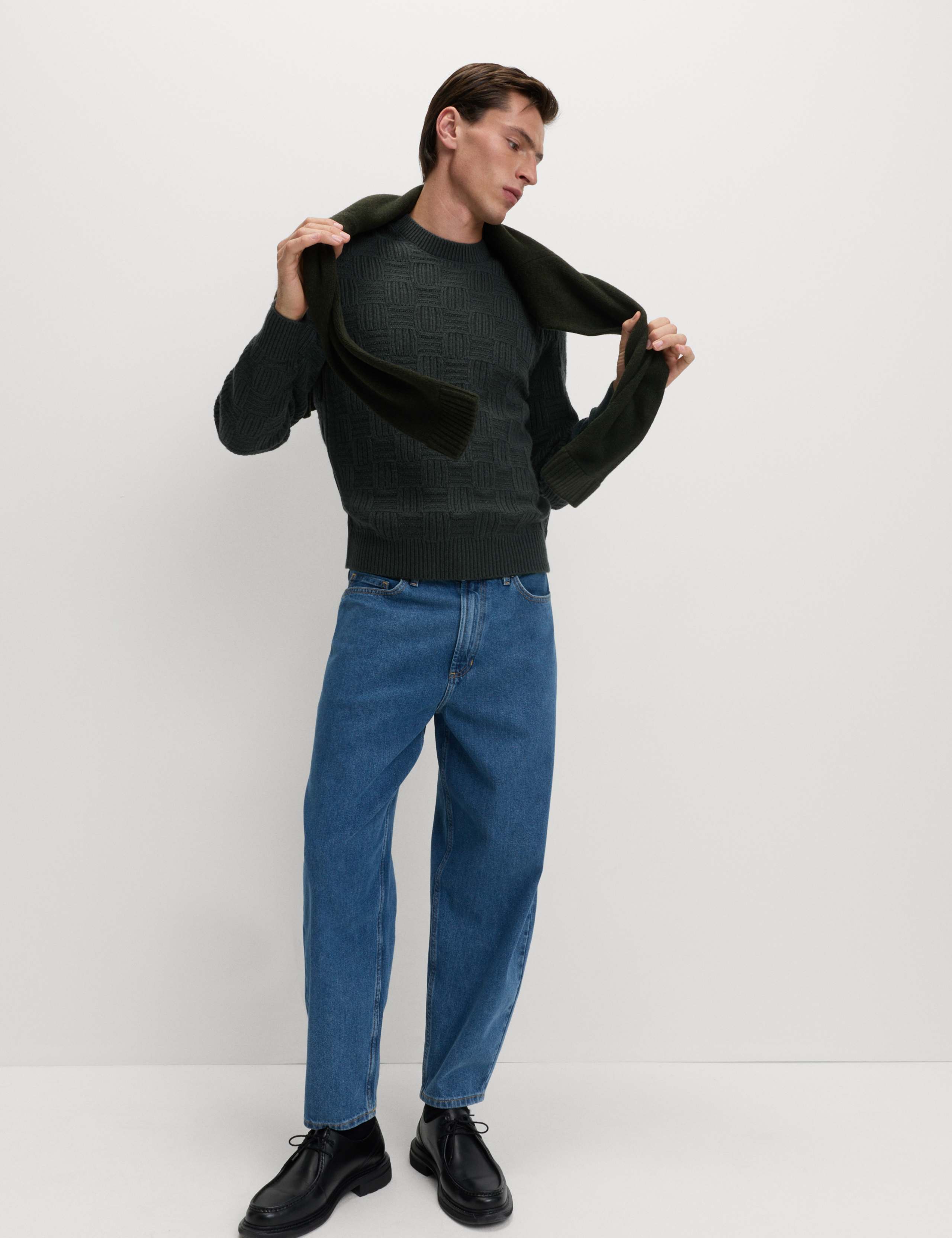 Lambswool Blend Basket Stitch Crew Neck Jumper 3 of 6