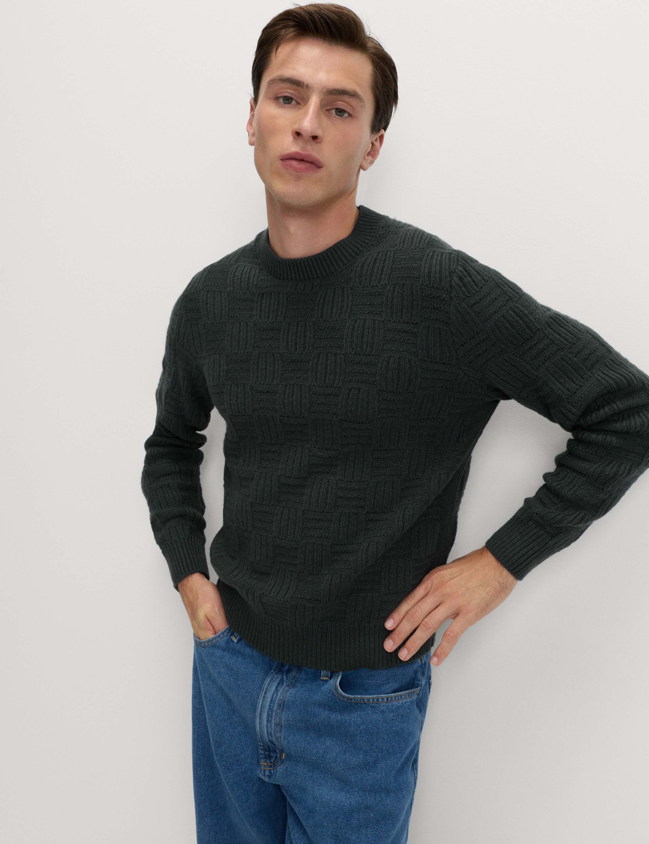 Lambswool Blend Basket Stitch Crew Neck Jumper 5 of 6