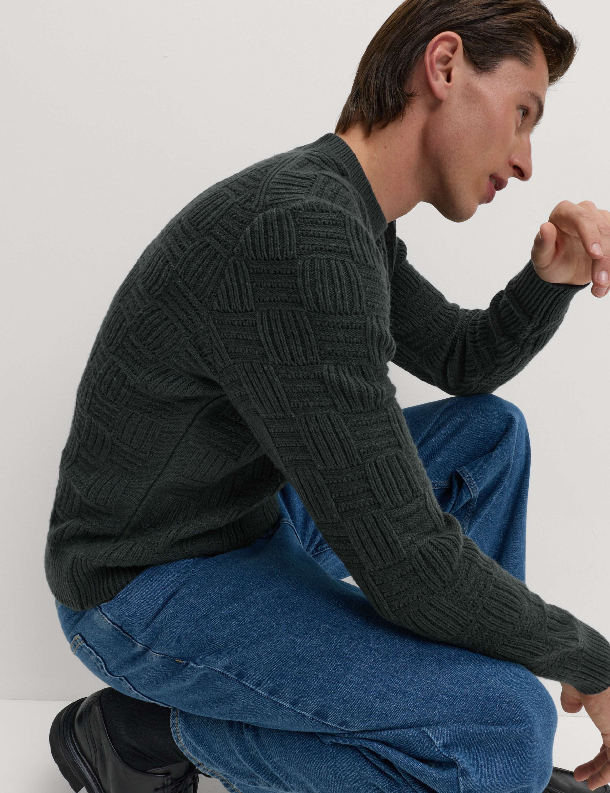 Lambswool Blend Basket Stitch Crew Neck Jumper 6 of 6