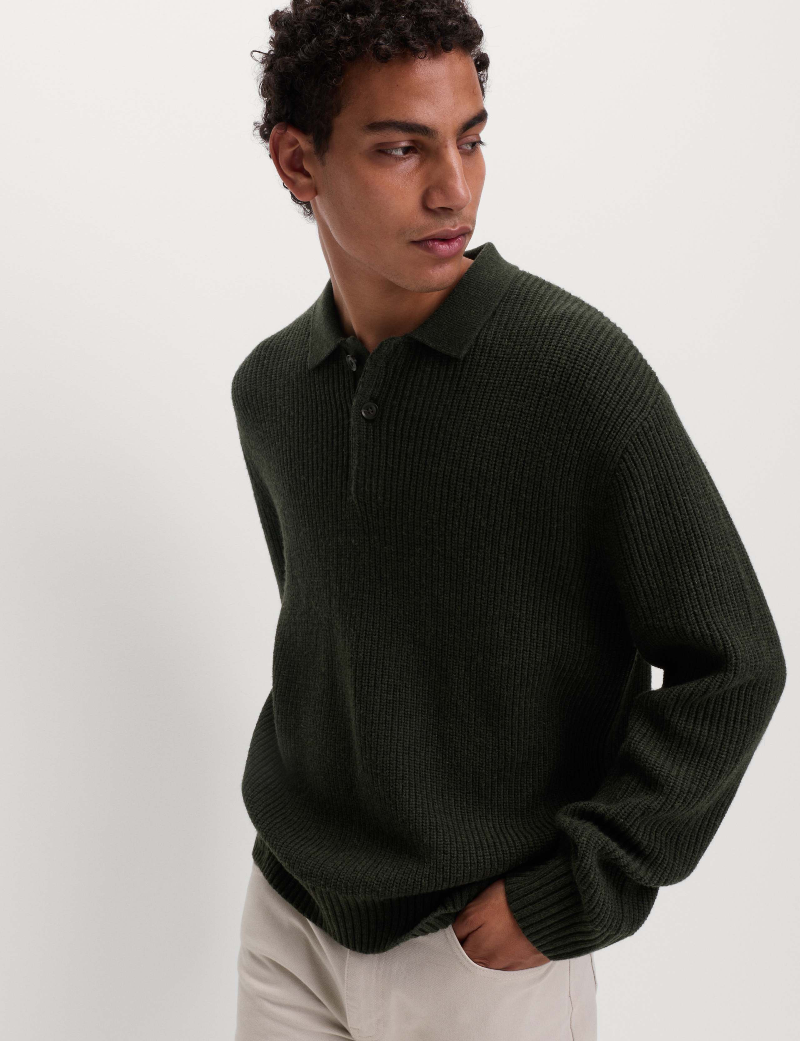 Lambswool Blend Knitted Polo Shirt 4 of 5