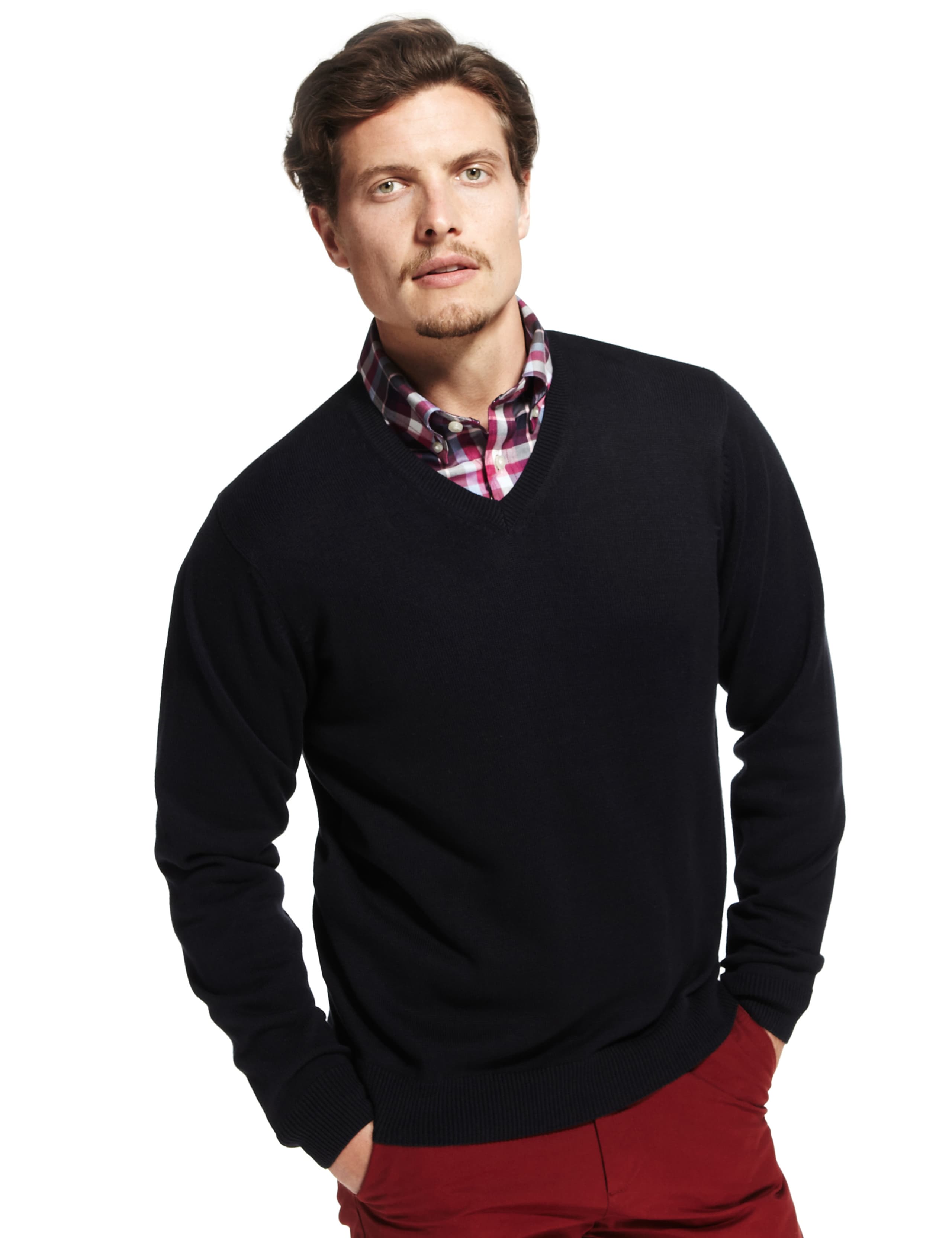 XS Pure Cotton V-Neck Jumper 1 of 4