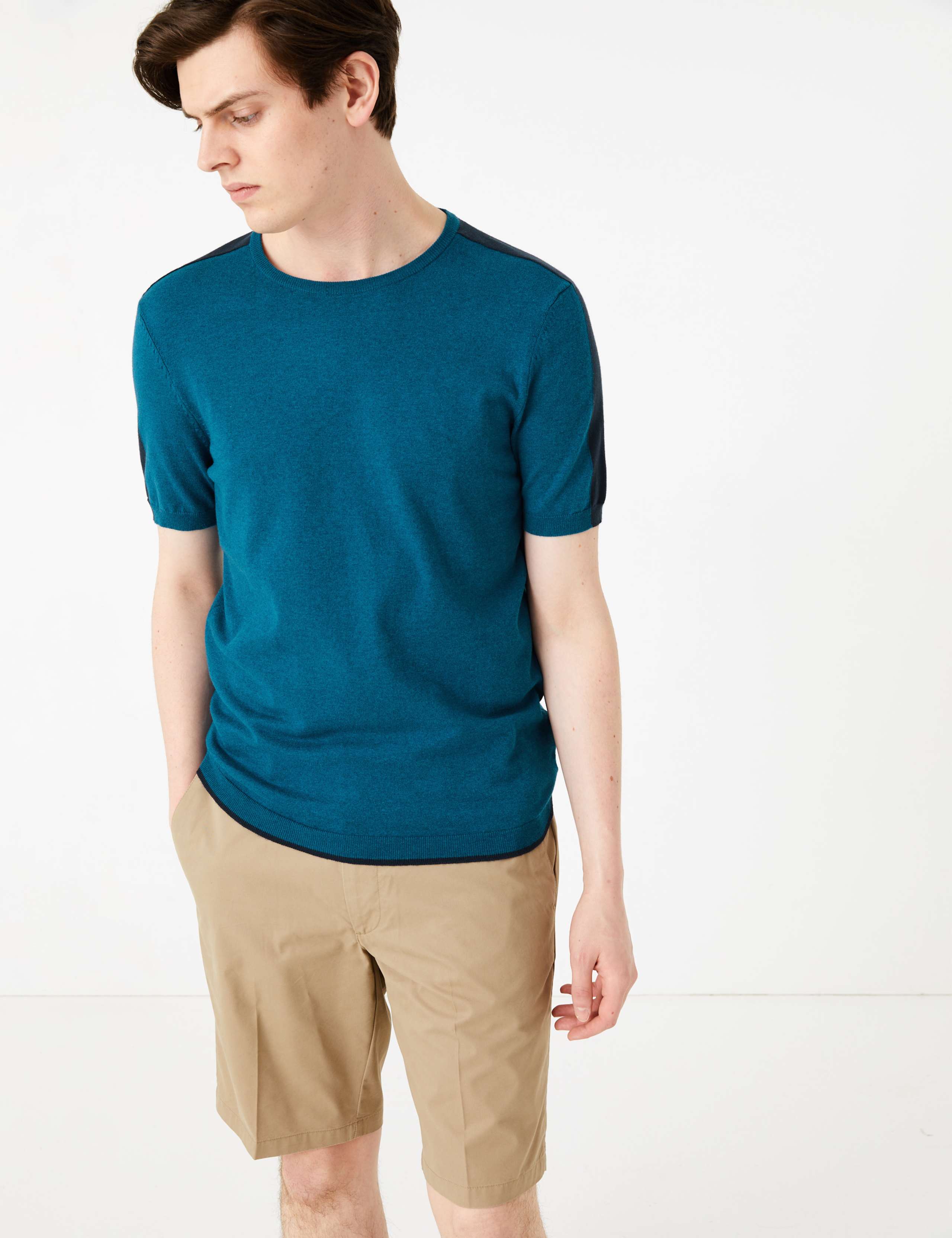 Cotton Arm Stripe Knitted T-Shirt 1 of 5