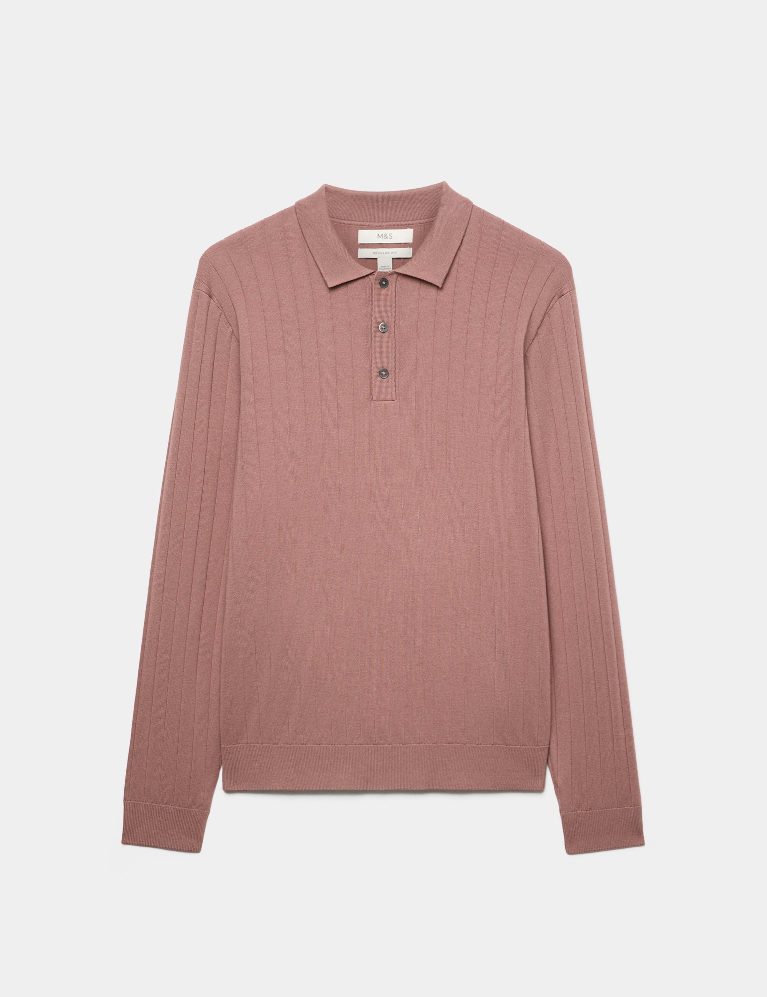 Cotton Blend Smart Rib Knit Polo Shirt 2 of 5
