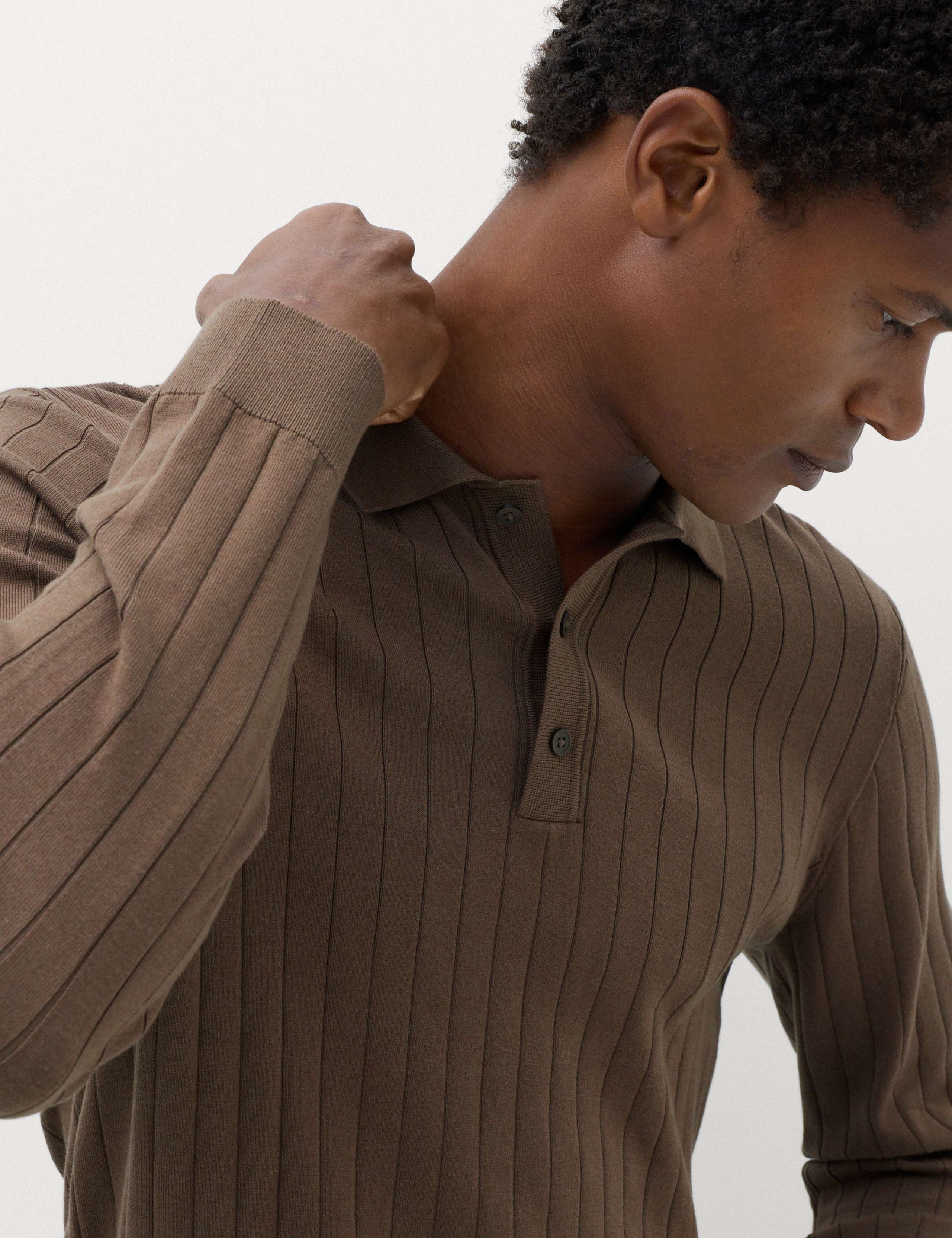 Cotton Blend Smart Rib Knit Polo Shirt 4 of 6