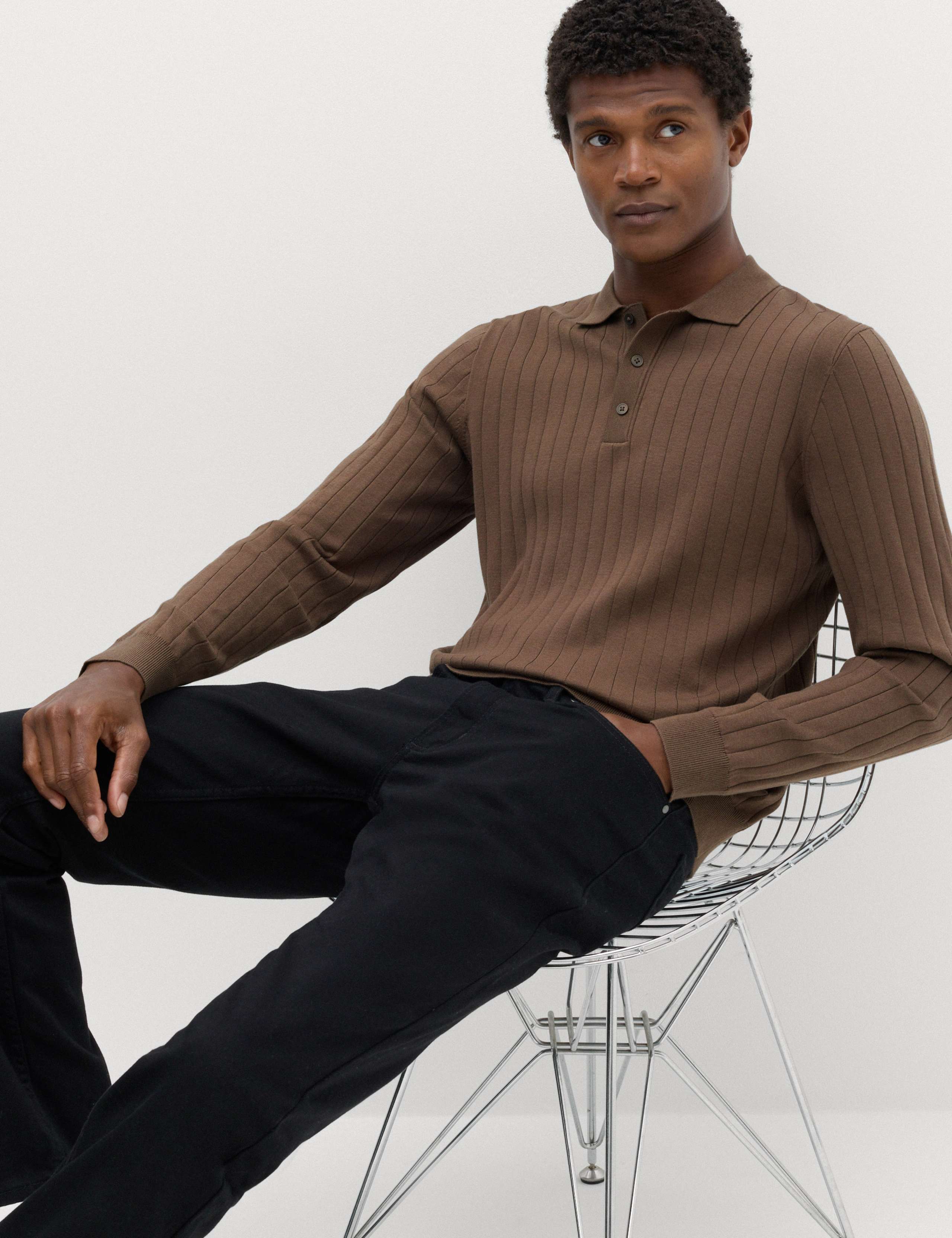 Cotton Blend Smart Rib Knit Polo Shirt 6 of 6