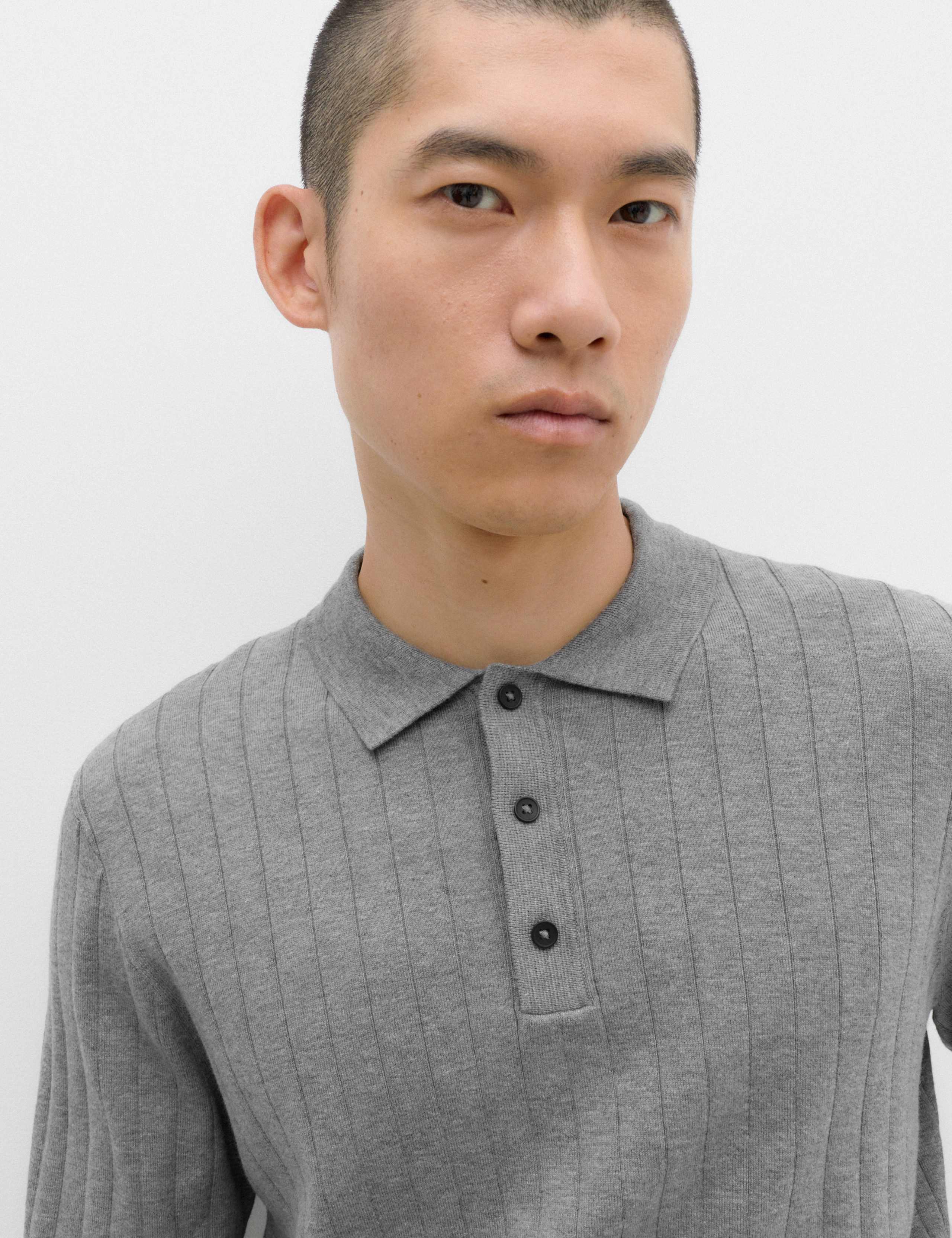 Cotton Blend Smart Rib Knit Polo Shirt 3 of 5