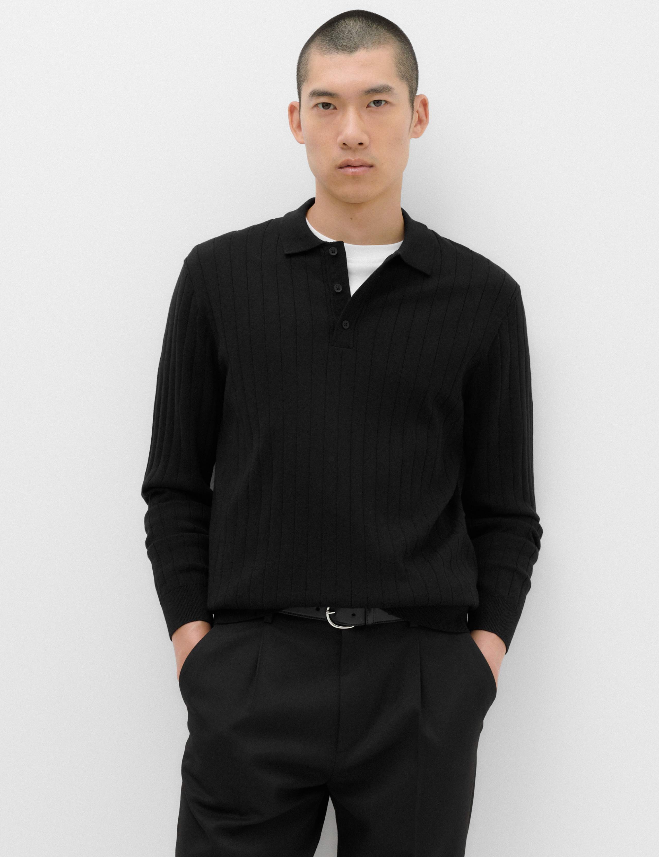 Cotton Blend Smart Rib Knit Polo Shirt 1 of 6