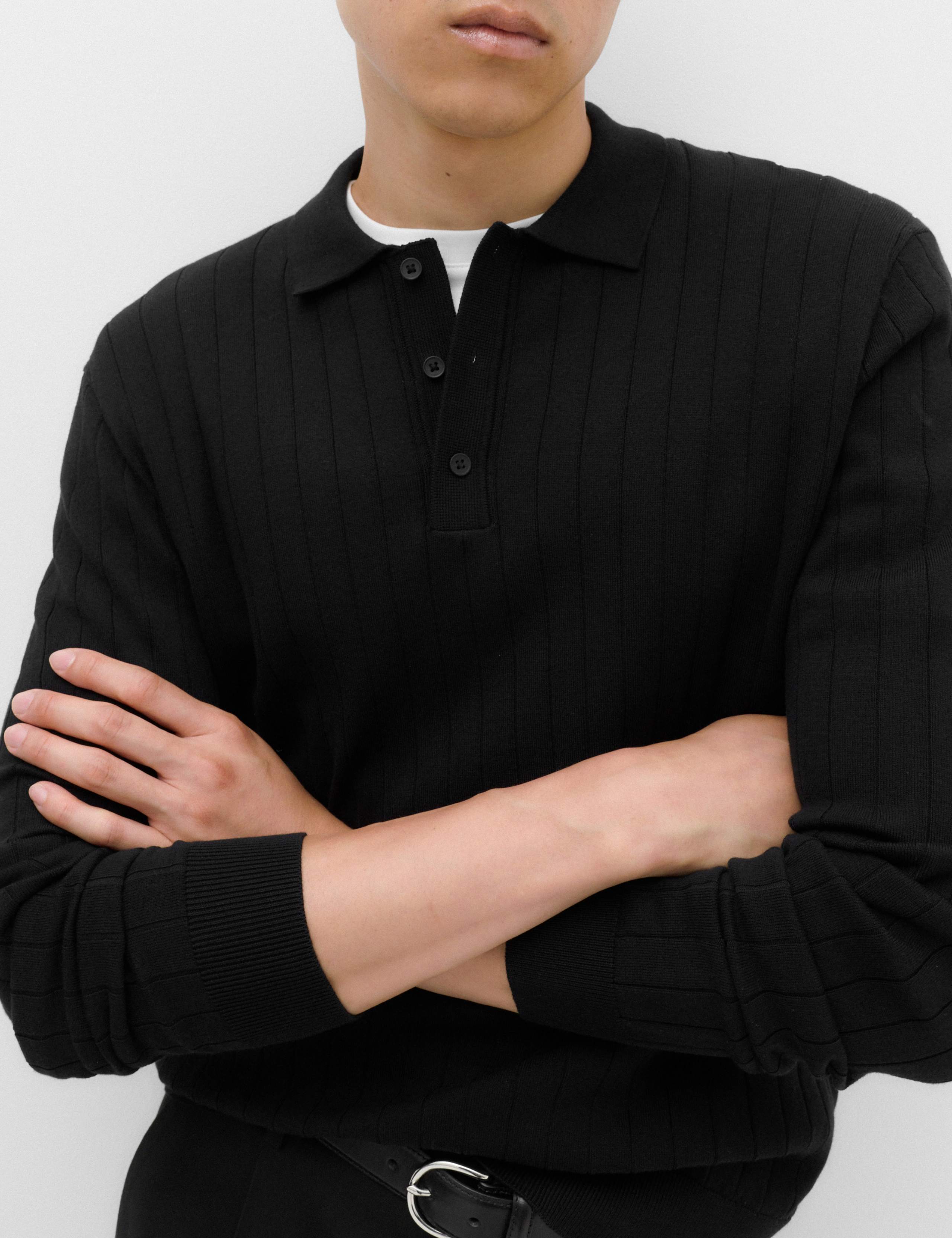 Cotton Blend Smart Rib Knit Polo Shirt 4 of 6