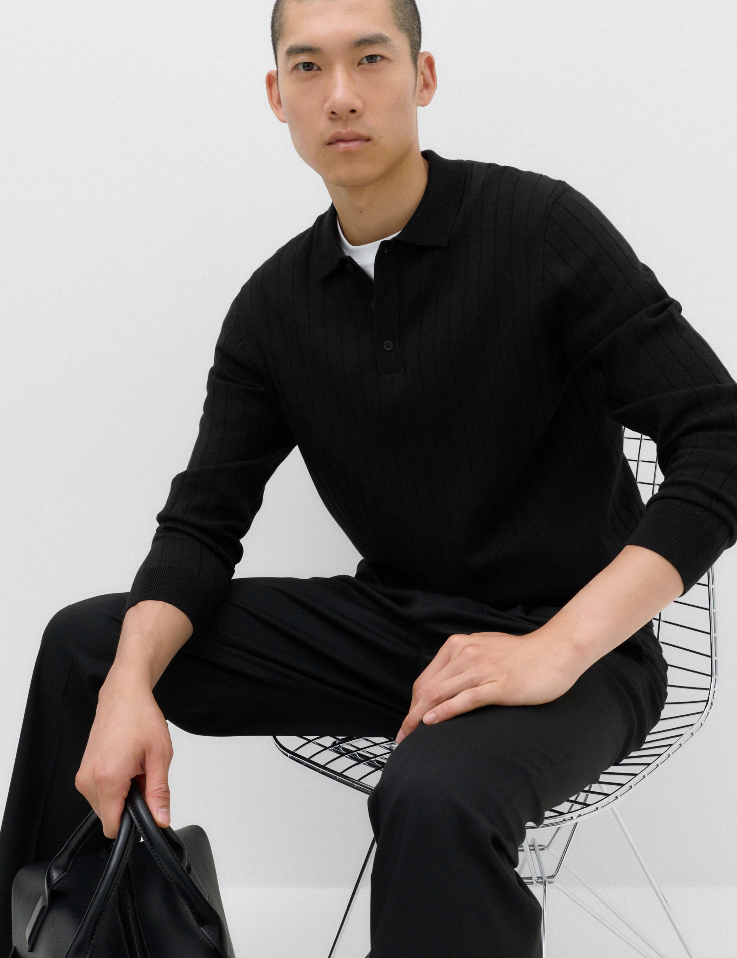 Cotton Blend Smart Rib Knit Polo Shirt 6 of 6