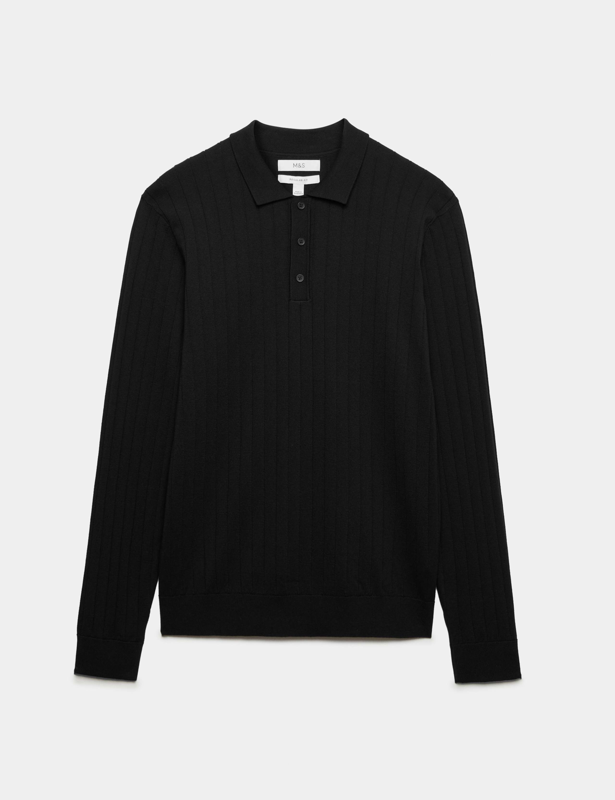 Cotton Blend Smart Rib Knit Polo Shirt 2 of 6