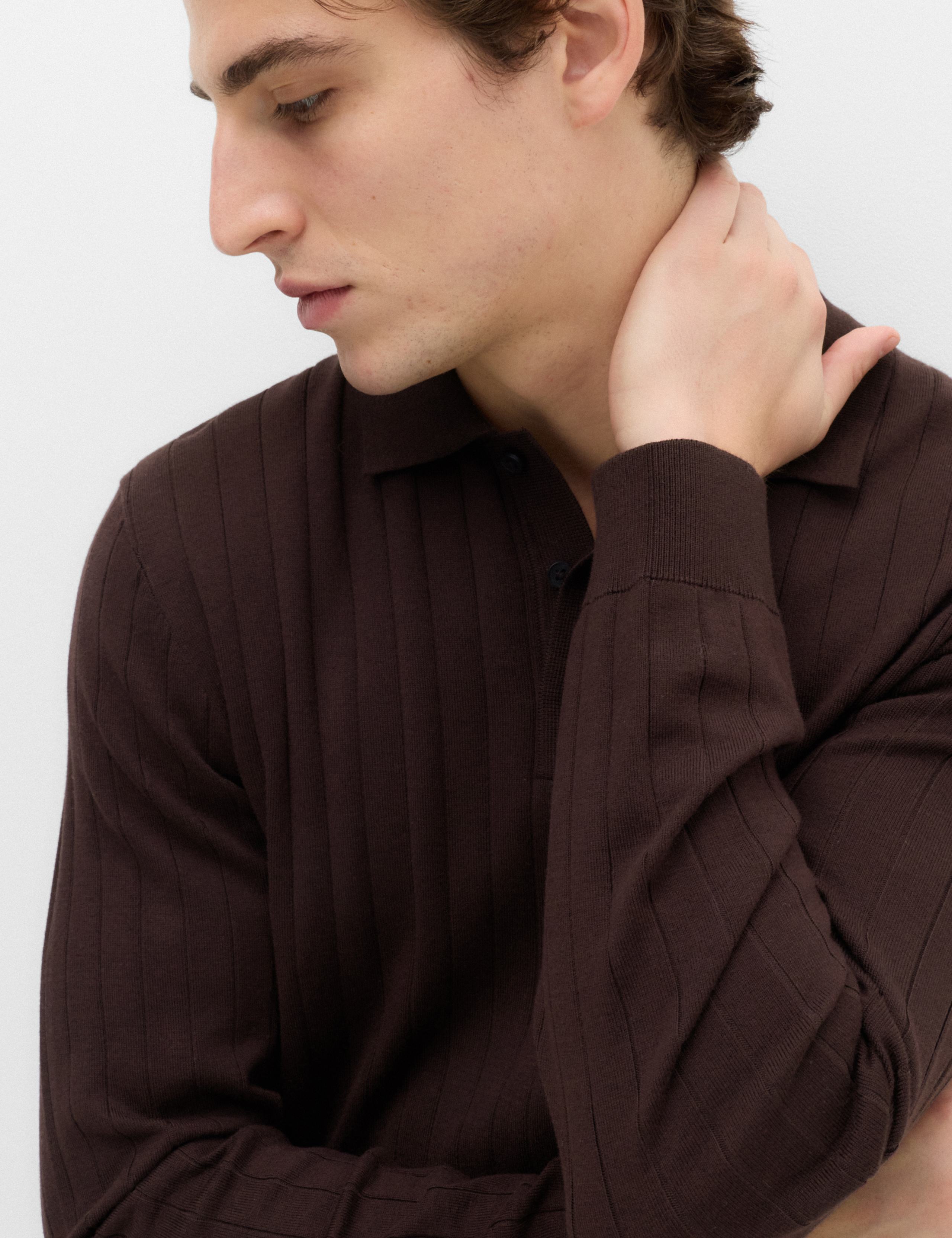 Cotton Blend Smart Rib Knit Polo Shirt 4 of 7