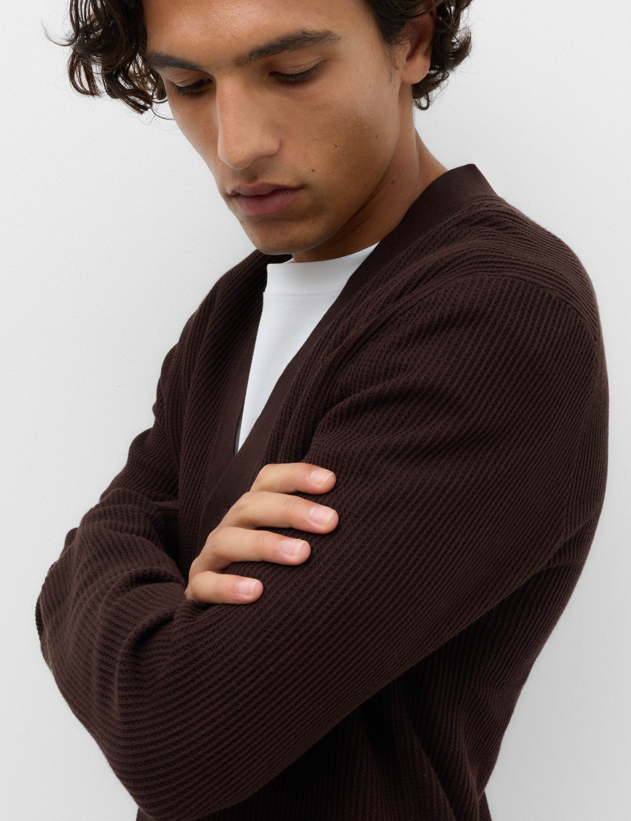 Cotton Rich Shawl Neck Ribbed Cardigan 3 of 6