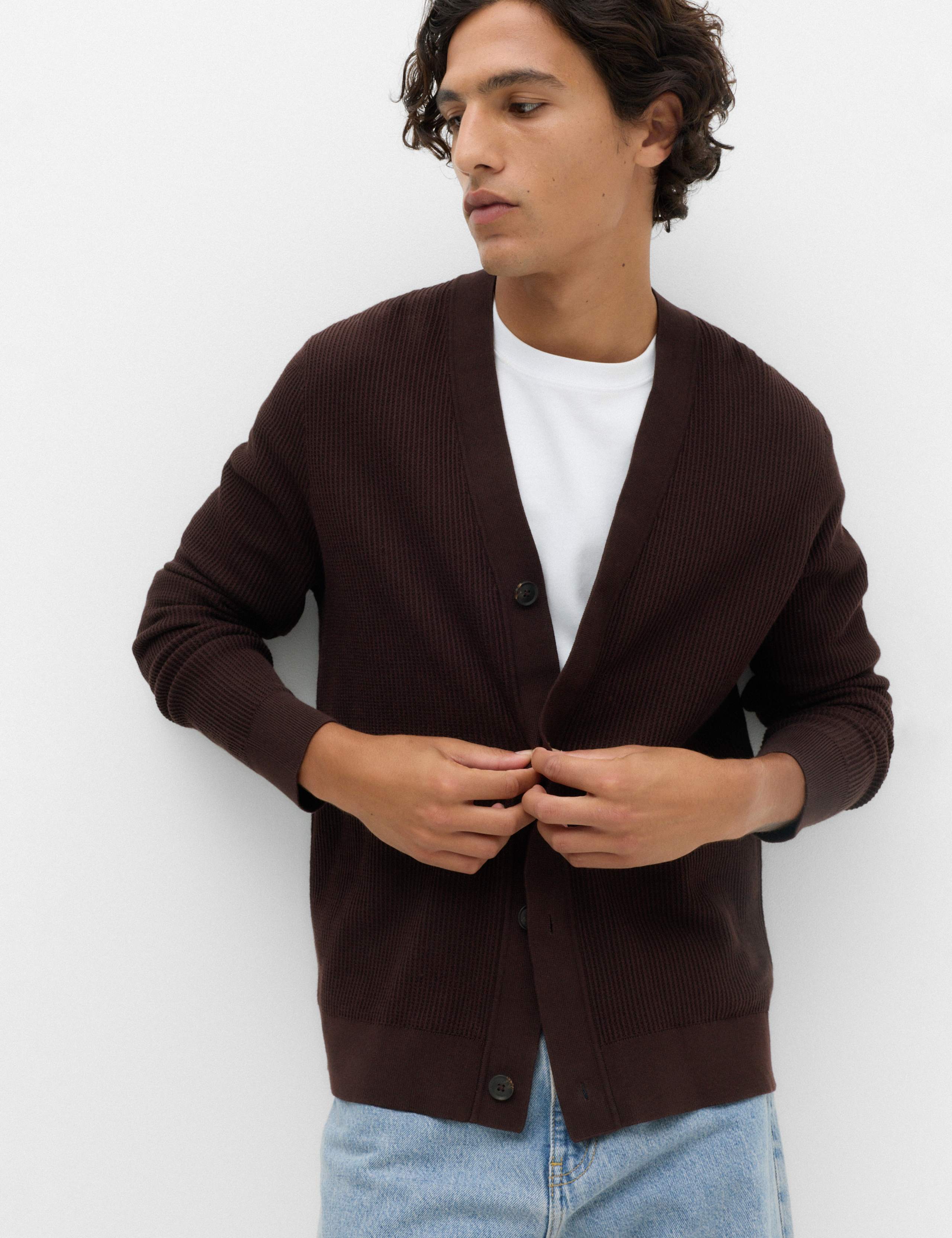 Cotton Rich Shawl Neck Ribbed Cardigan 4 of 6