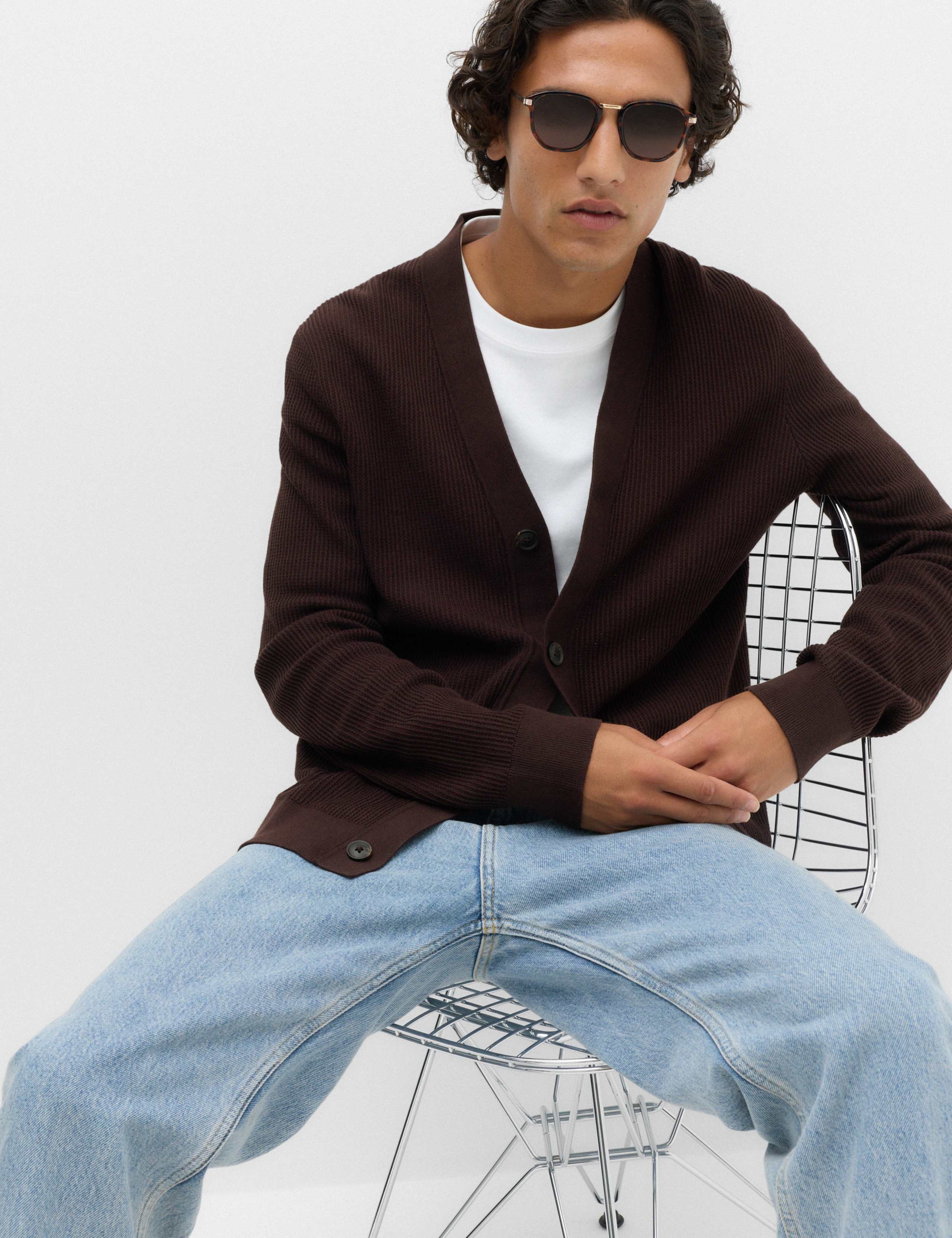 Cotton Rich Shawl Neck Ribbed Cardigan 6 of 6