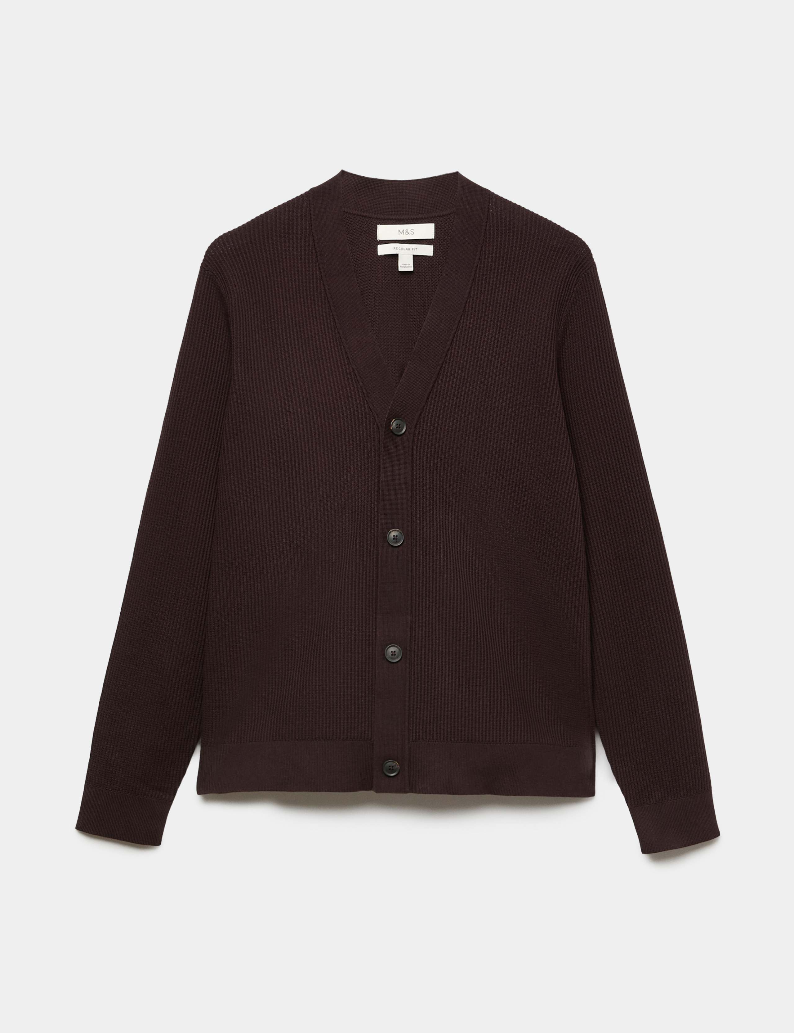 Cotton Rich Shawl Neck Ribbed Cardigan 2 of 6