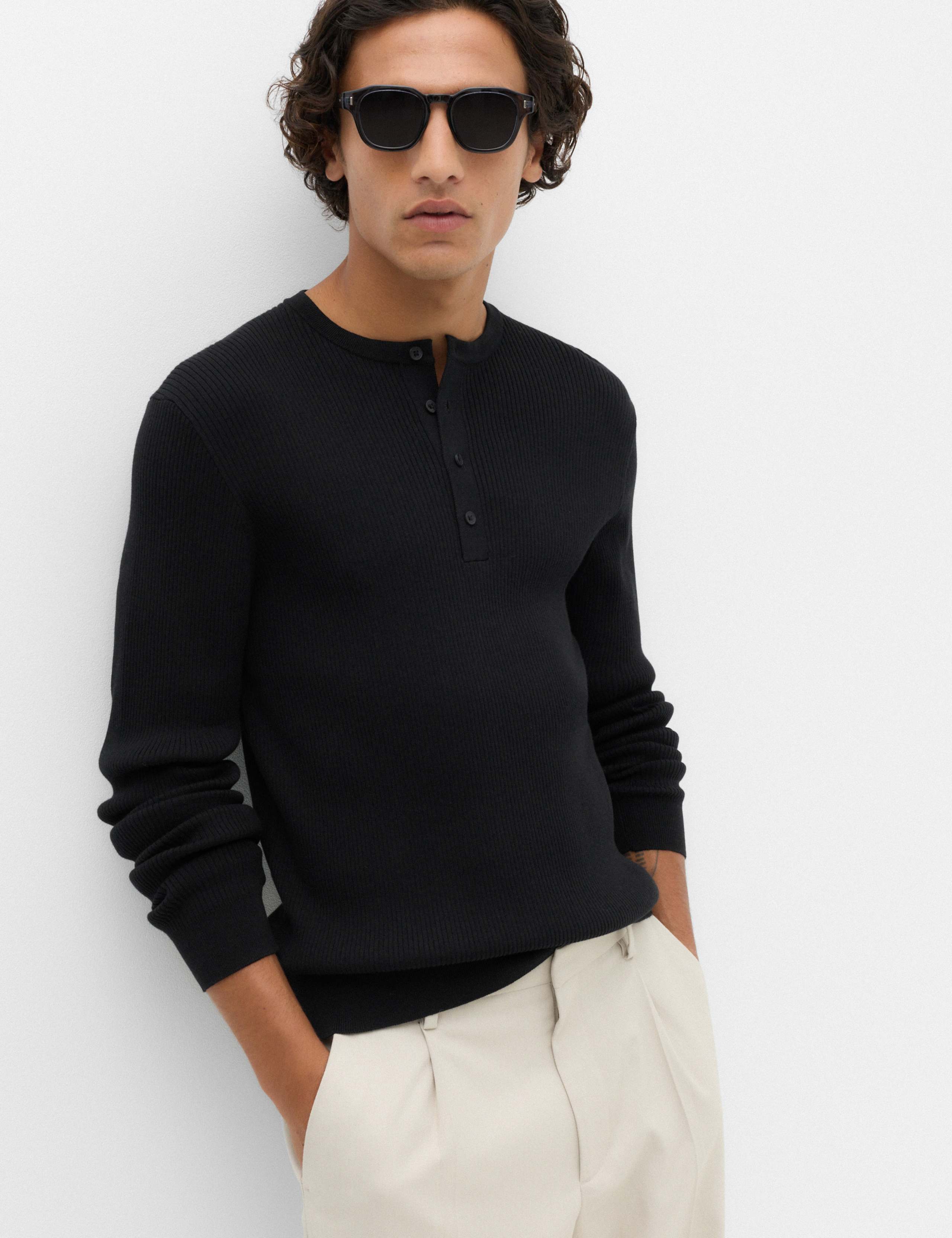 Cotton Blend Smart Henley Jumper 1 of 6