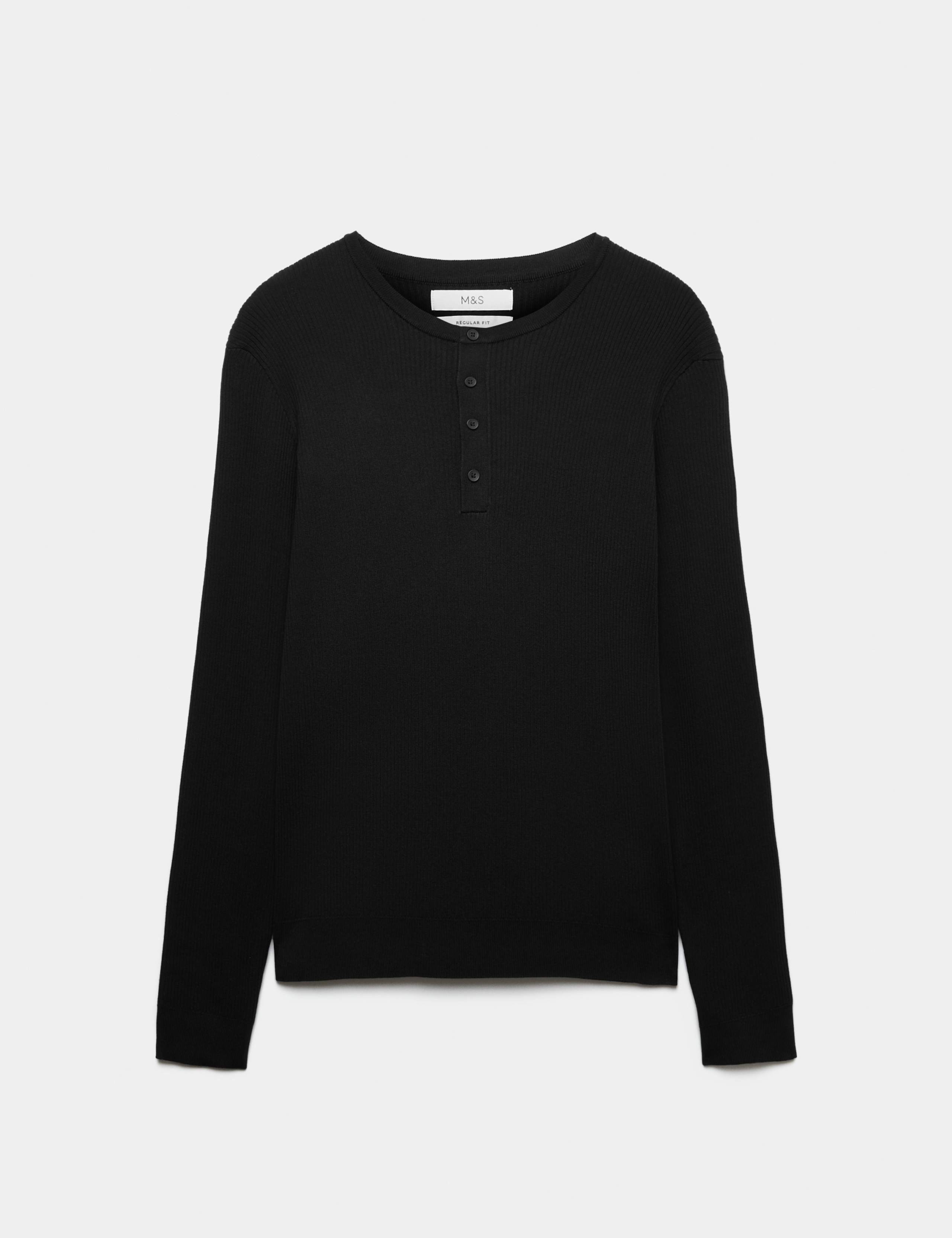 Cotton Blend Smart Henley Jumper 2 of 6