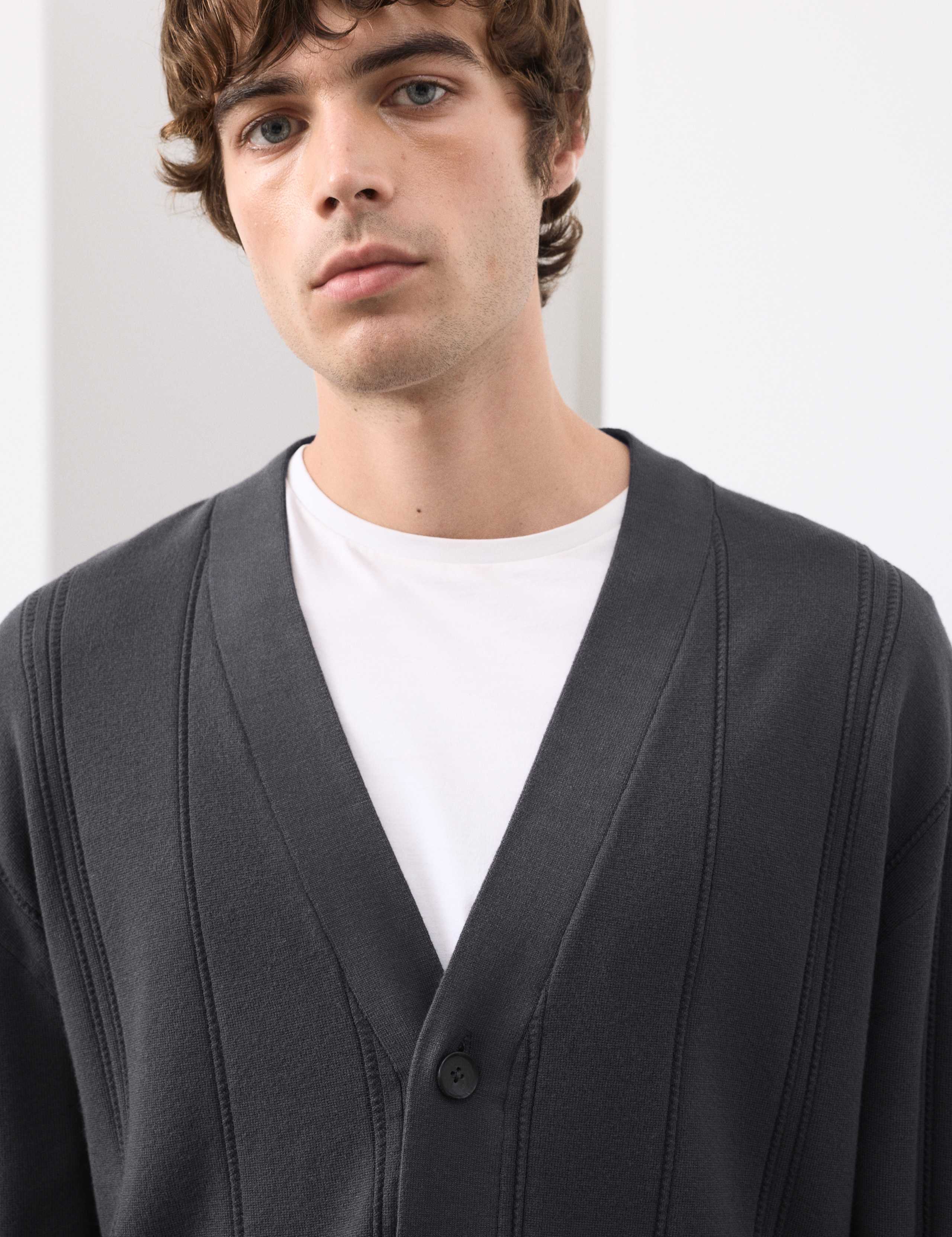 Relaxed Fit Vertical Stitch Knit Cardigan 3 of 7