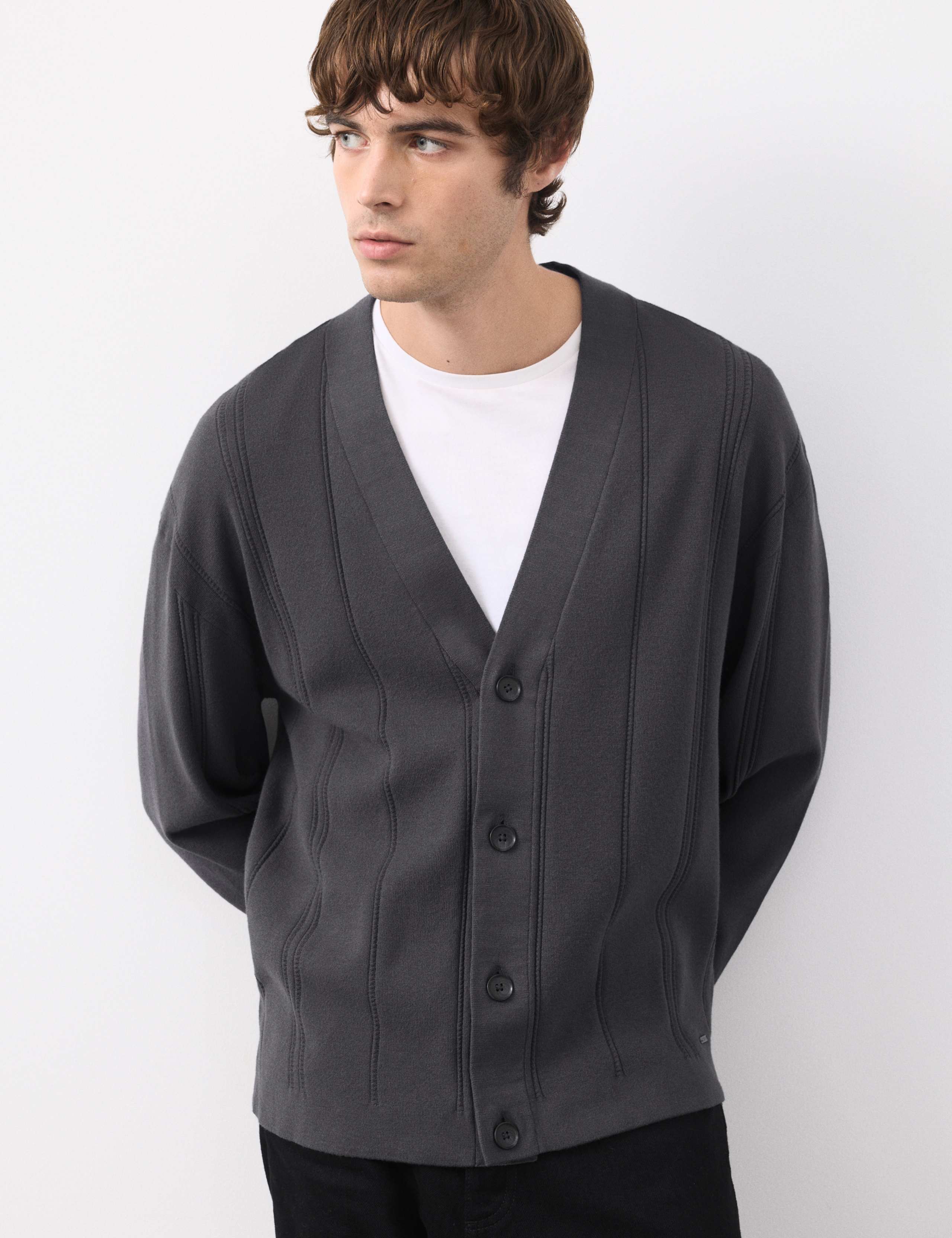 Relaxed Fit Vertical Stitch Knit Cardigan 7 of 7