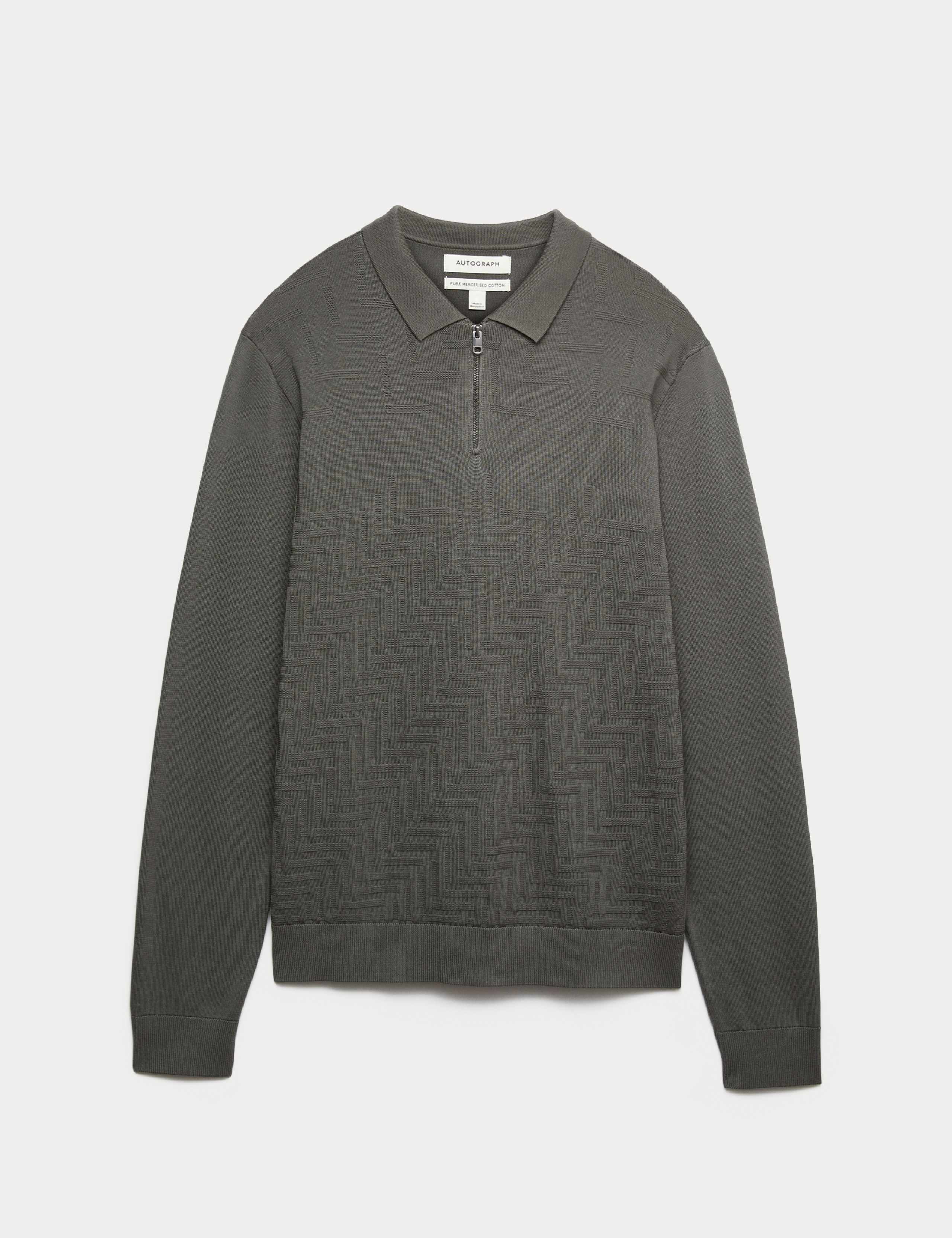 Mercerised Cotton Geometric Half Zip Polo 2 of 6