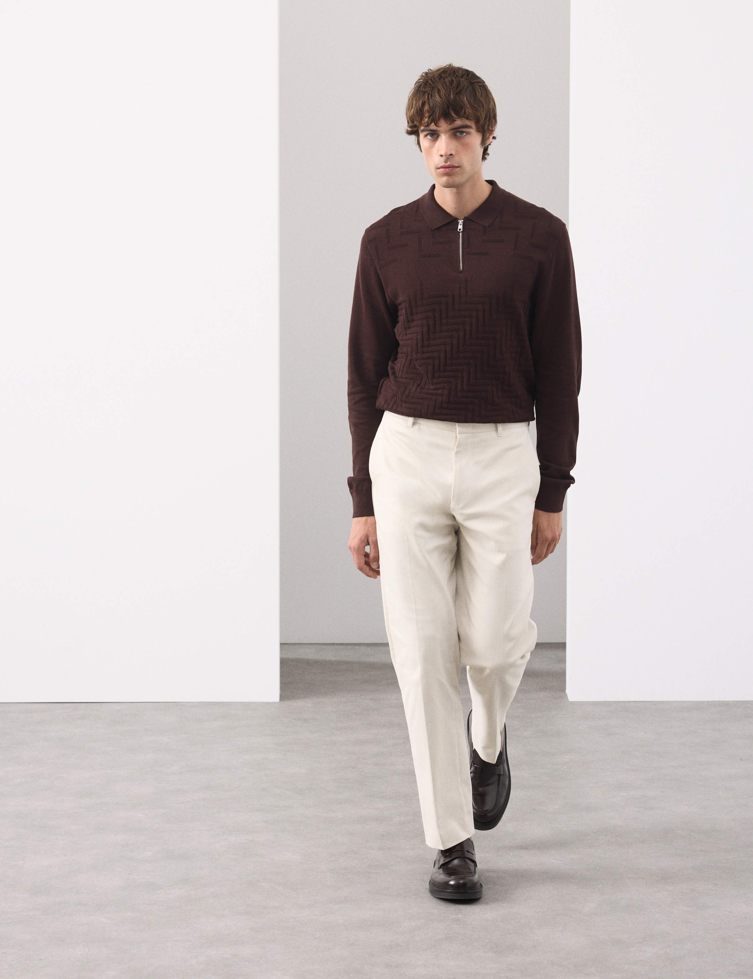 Mercerised Cotton Geometric Half Zip Polo 3 of 7