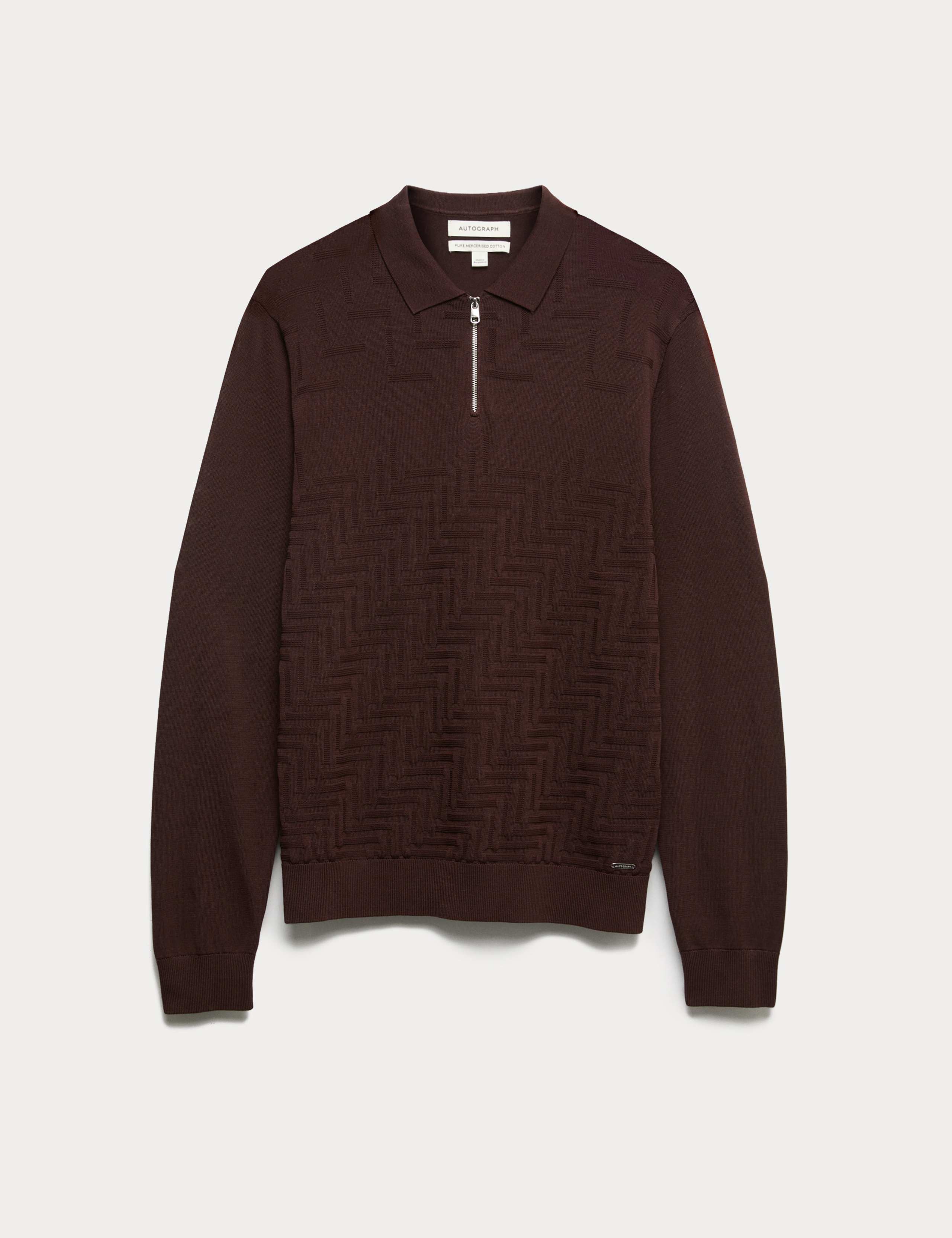 Mercerised Cotton Geometric Half Zip Polo 2 of 7