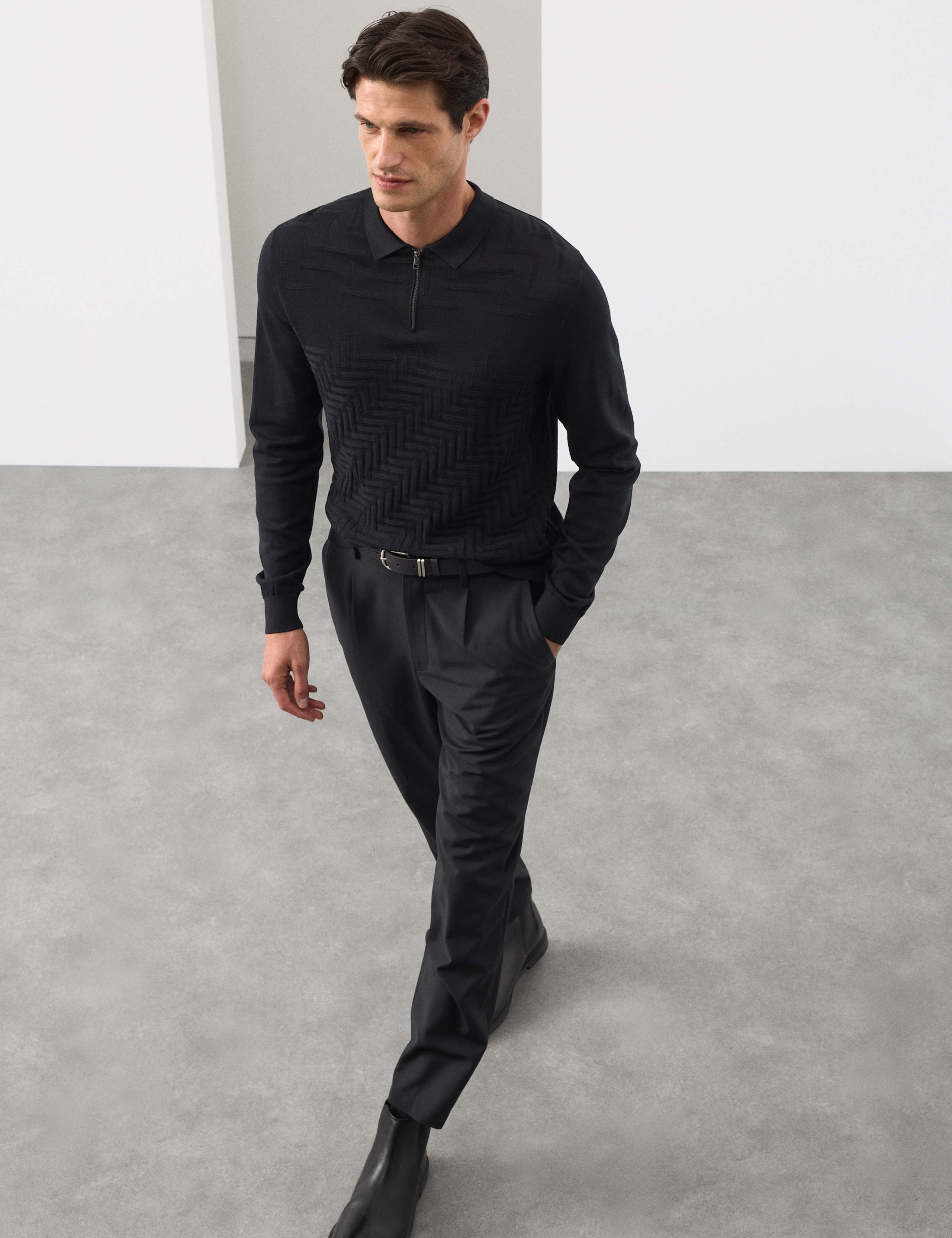 Mercerised Cotton Geometric Half Zip Polo 5 of 7