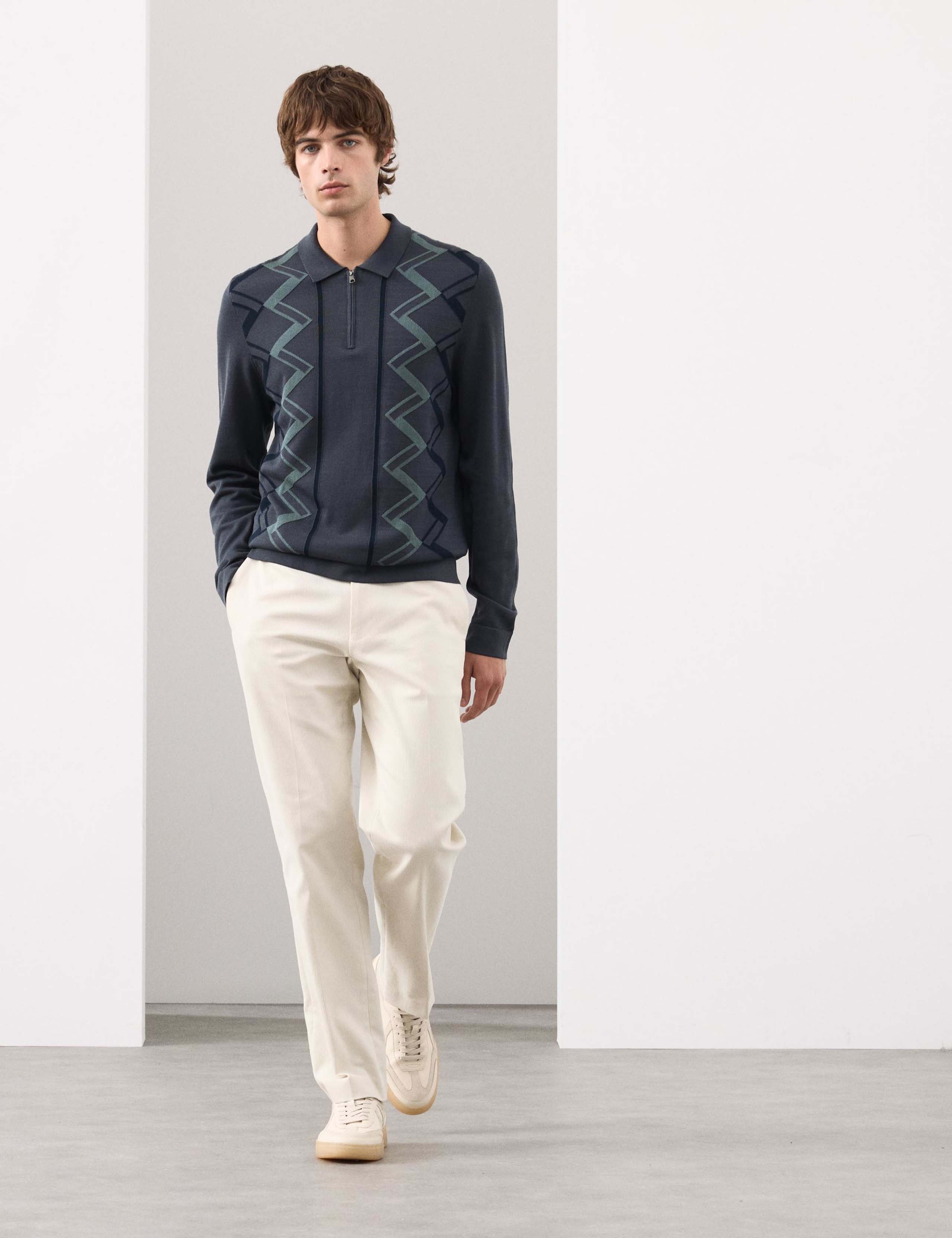 Mercerised Cotton Geometric Knitted Polo Shirt 3 of 6