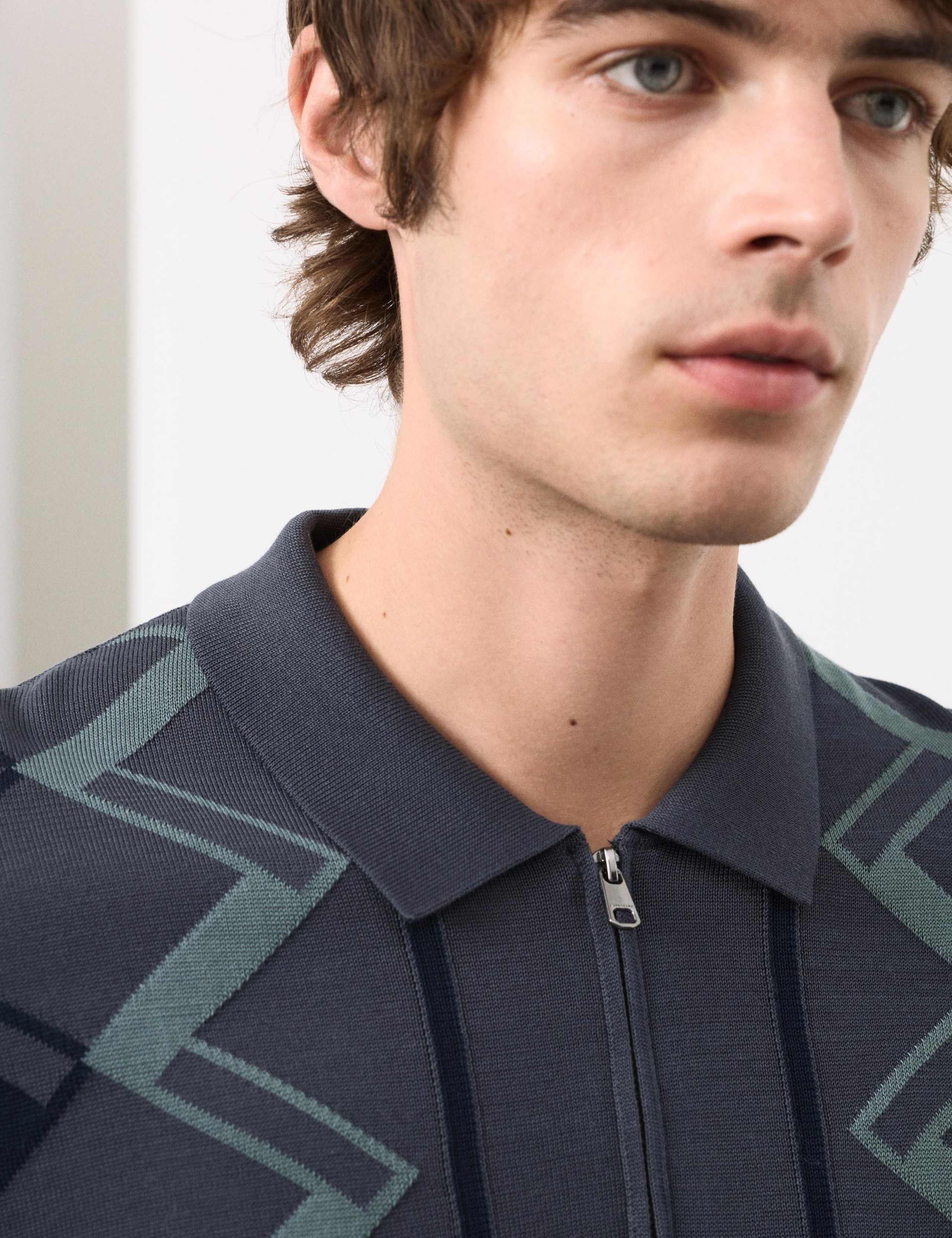 Mercerised Cotton Geometric Knitted Polo Shirt 4 of 6