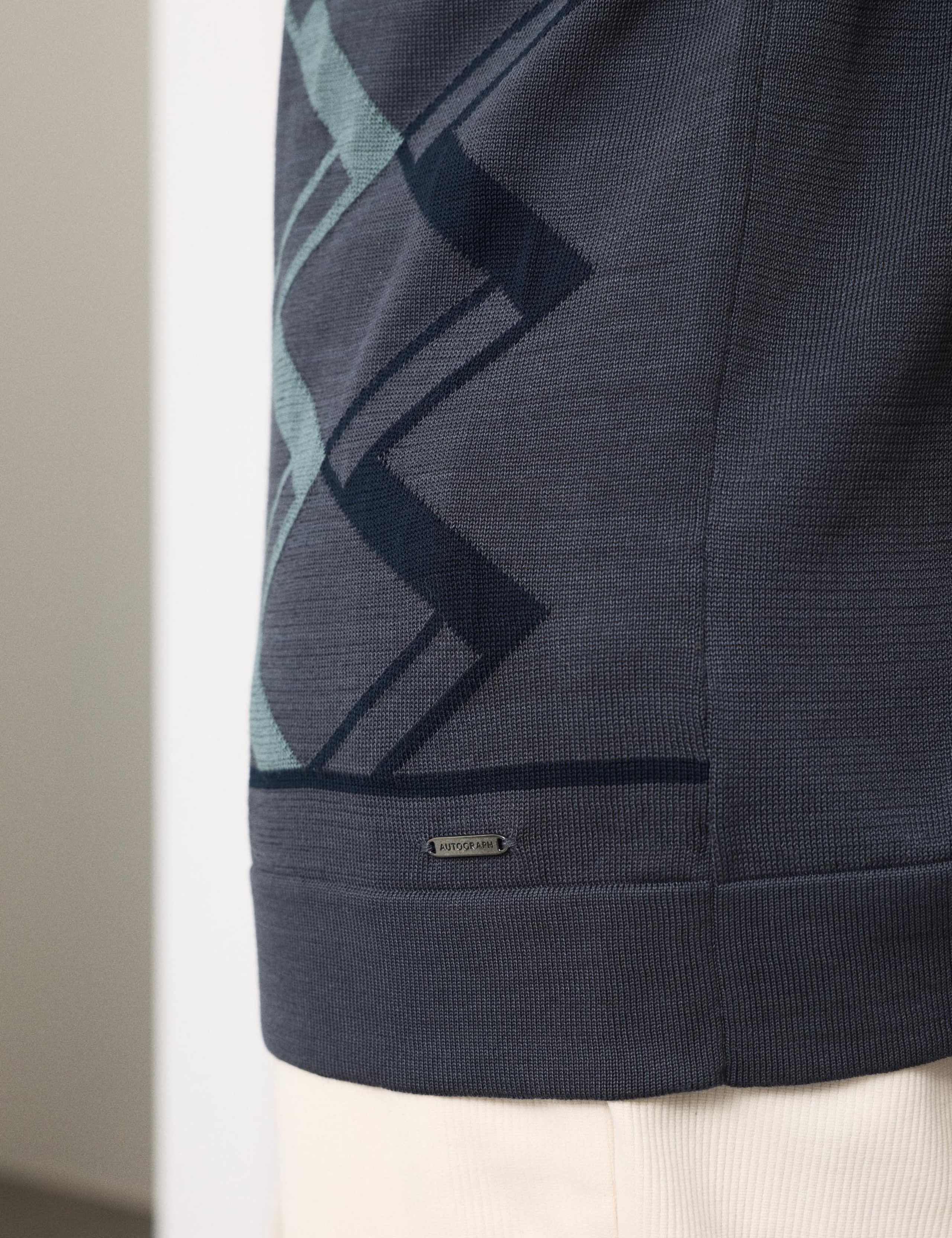 Mercerised Cotton Geometric Knitted Polo Shirt 6 of 6