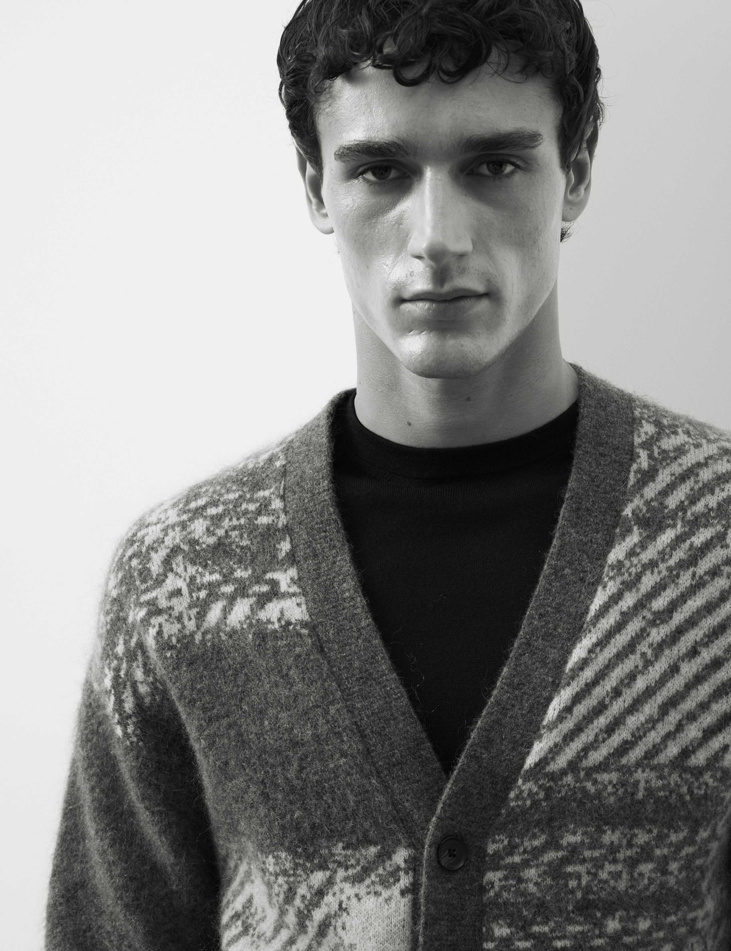 Merino Wool Rich Checked Cardigan with Mohair 4 of 6