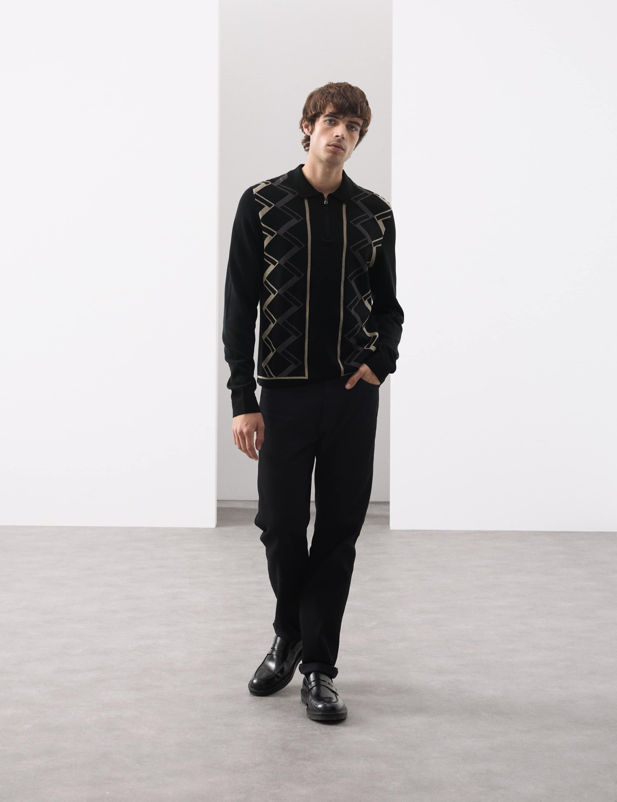 Mercerised Pure Cotton Half zip Knitted Polo Shirt 3 of 7