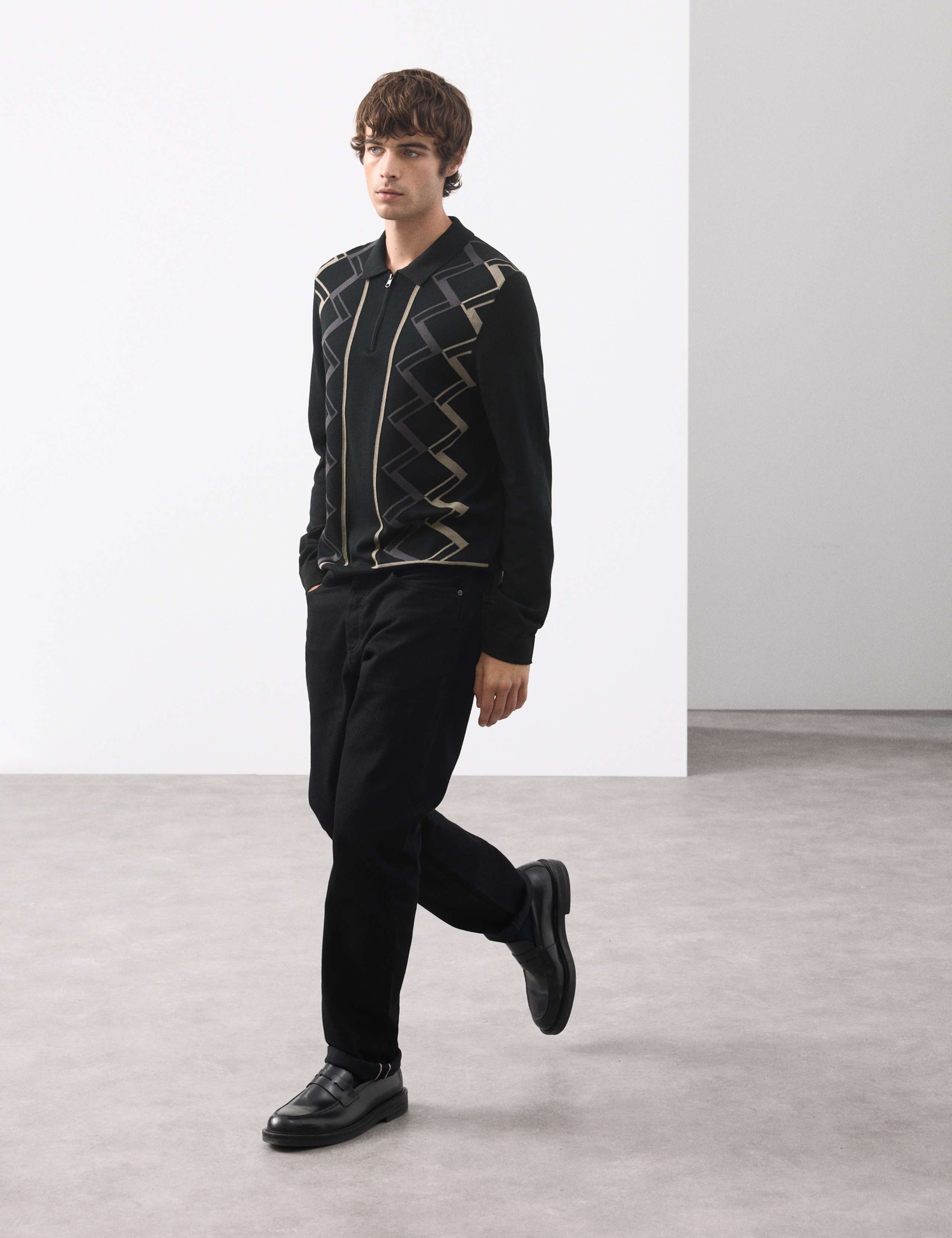 Mercerised Pure Cotton Half zip Knitted Polo Shirt 4 of 7
