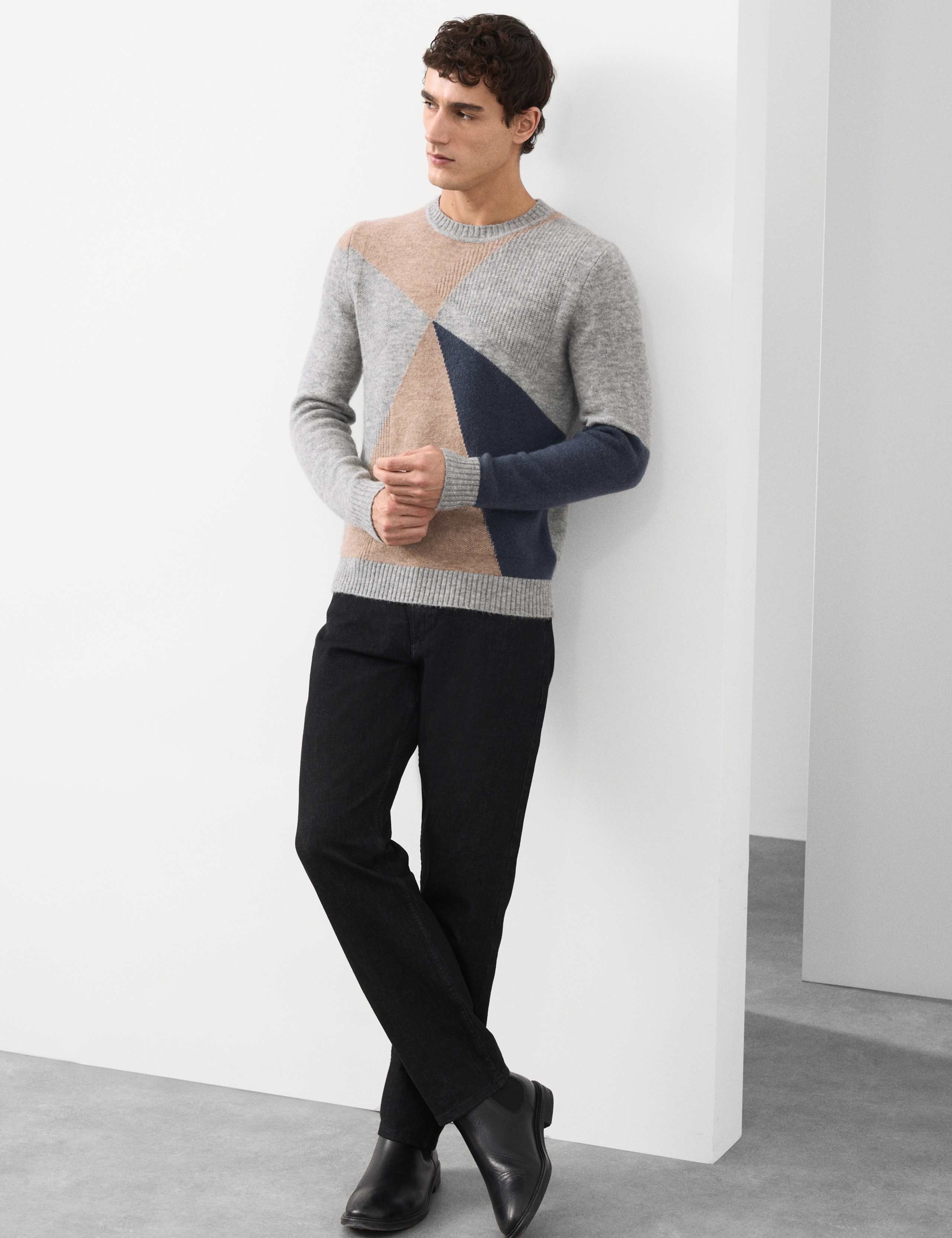 Wool-Rich Pattern Crew Neck Jumper with Mohair 4 of 6