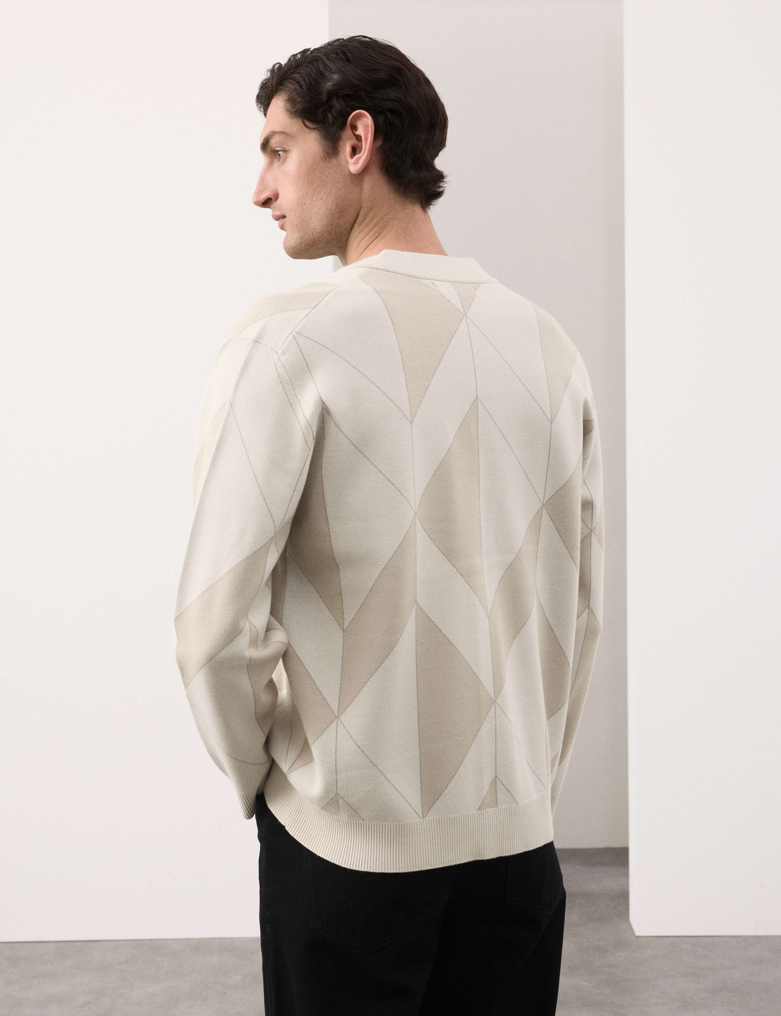Milano-Knit V-Neck Jacquard Cardigan 3 of 7