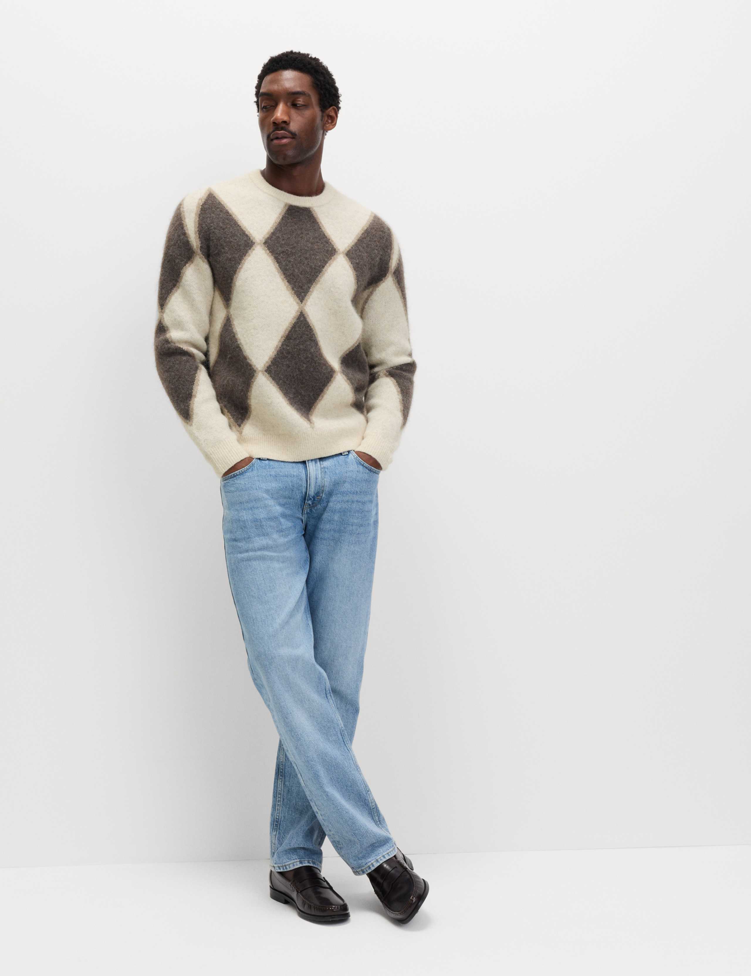 Argyle Hazy Knit Crew Neck Jumper with Wool 6 of 6