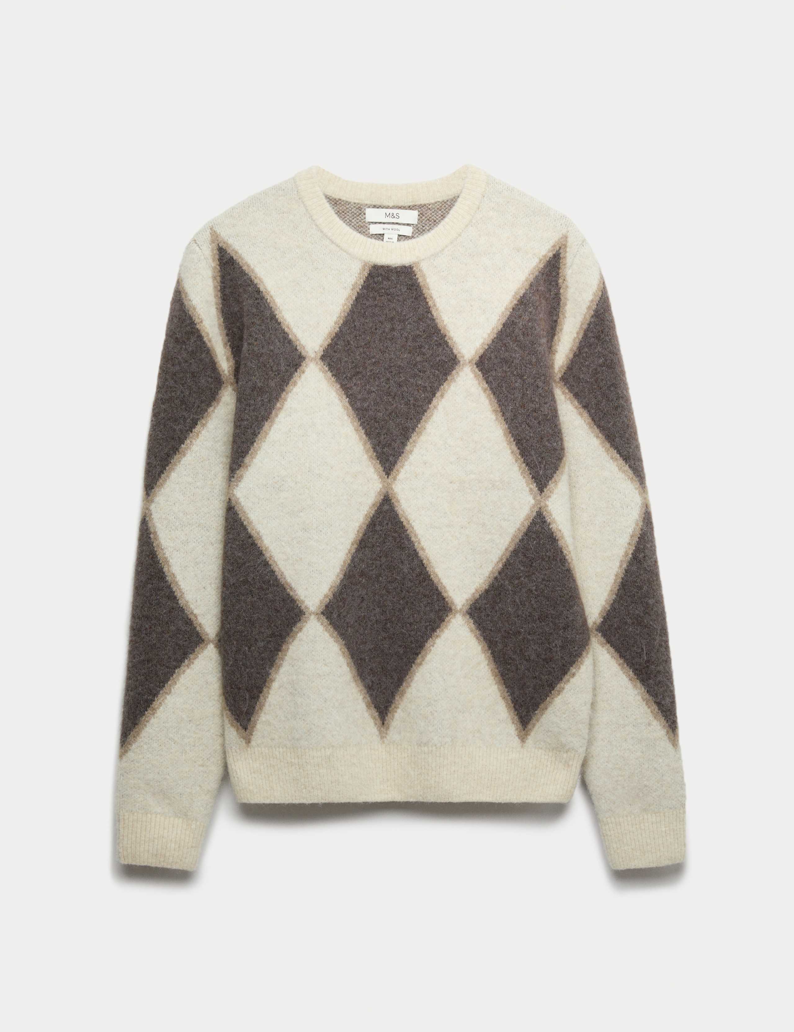 Argyle Hazy Knit Crew Neck Jumper with Wool 2 of 6