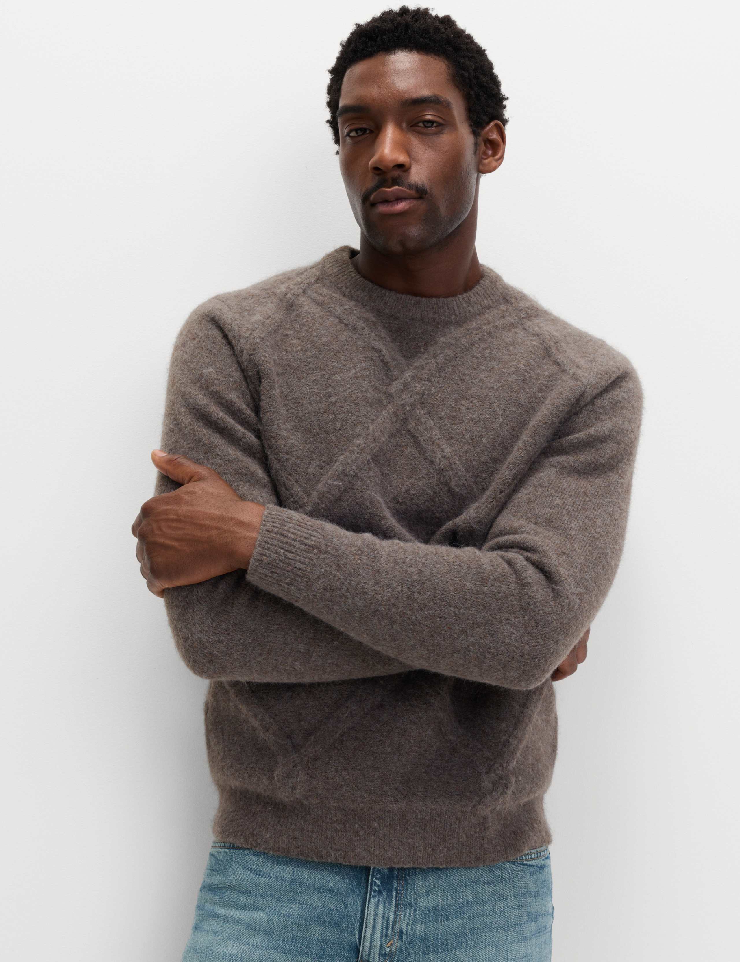Cable Argyle Hazy Knit Crew Neck Jumper 5 of 6