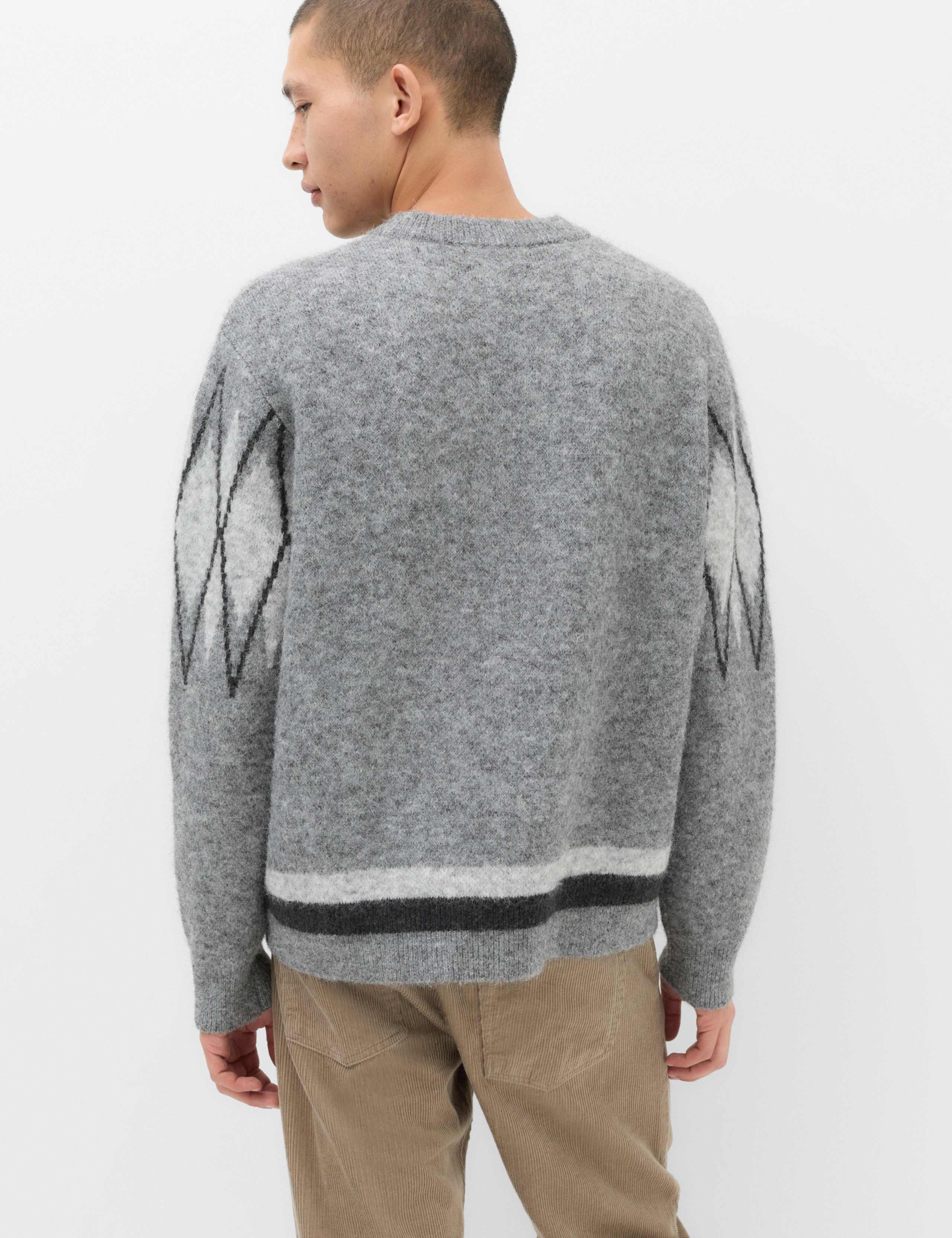 Relaxed Argyle Crew Neck Jumper with Wool 4 of 5