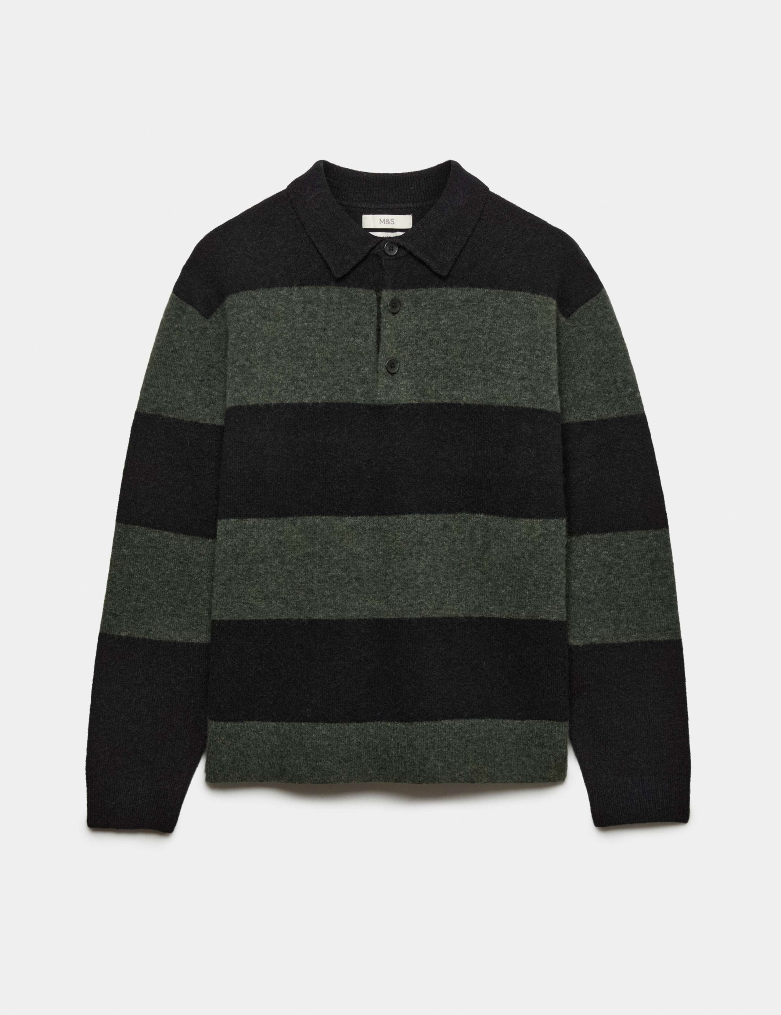 Striped Collared Neck Rugby Jumper with Wool 2 of 5