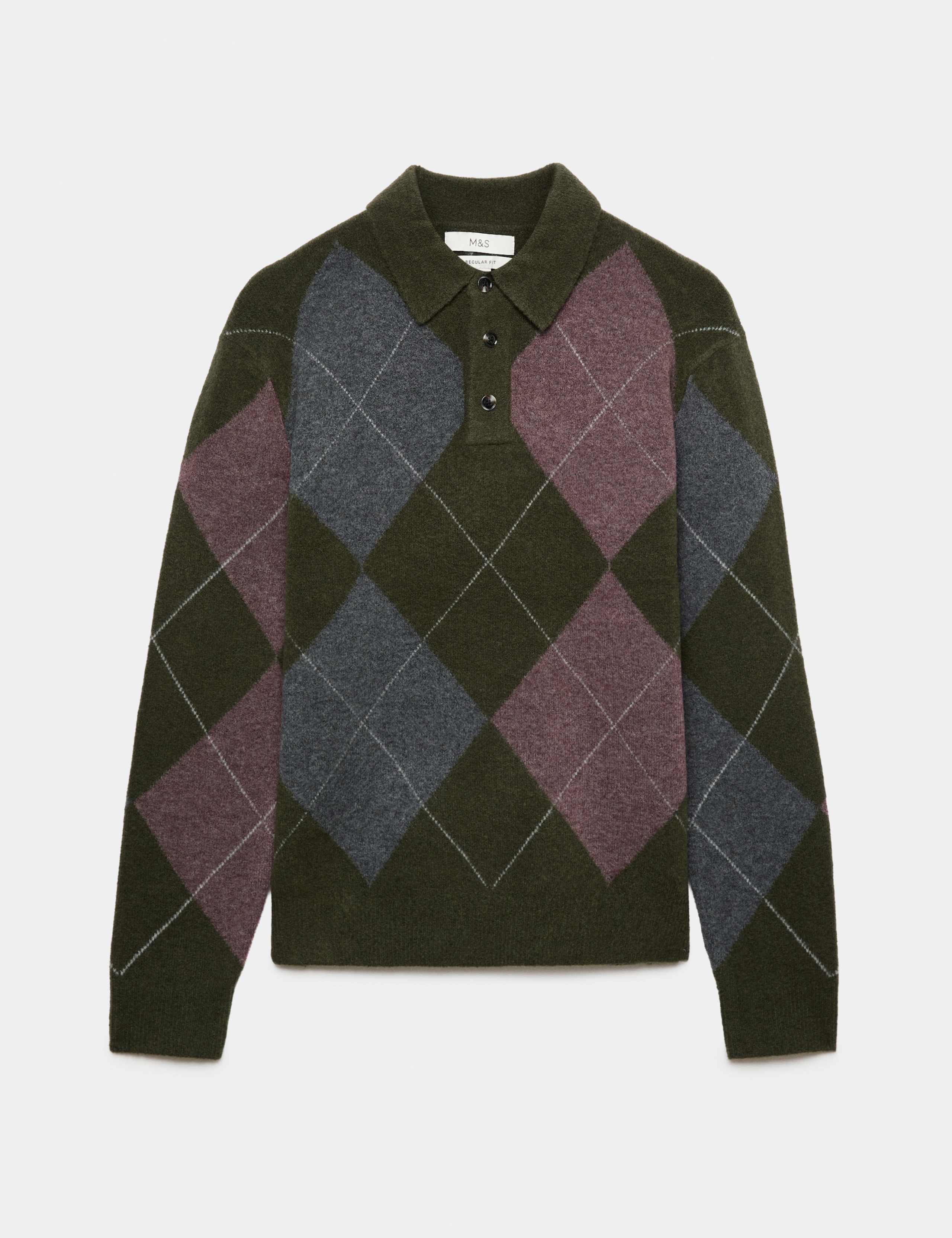 Argyle Collared Neck Knitted Polo Shirt 1 of 1
