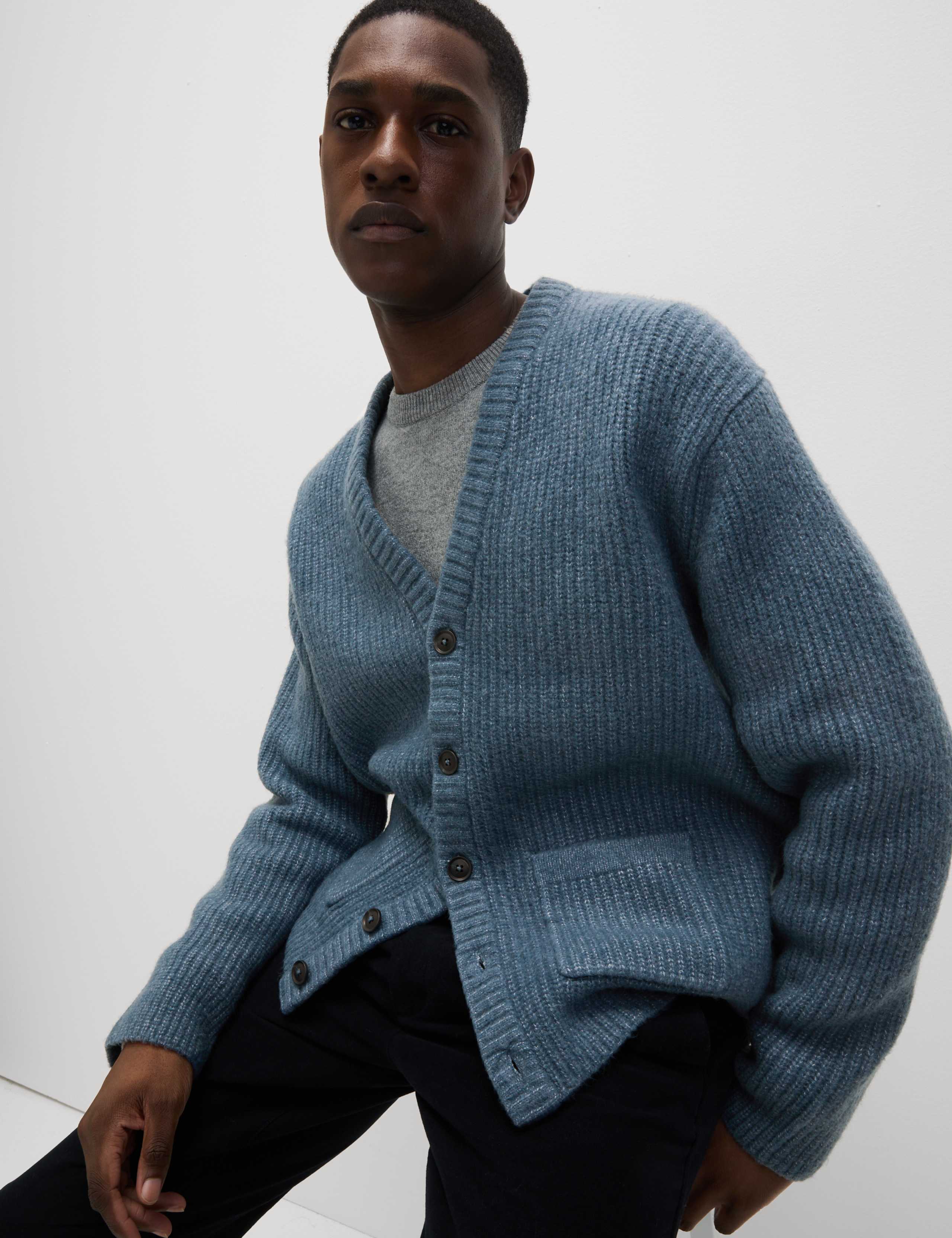 Supersoft Ribbed V-Neck Cardigan with Wool 1 of 8