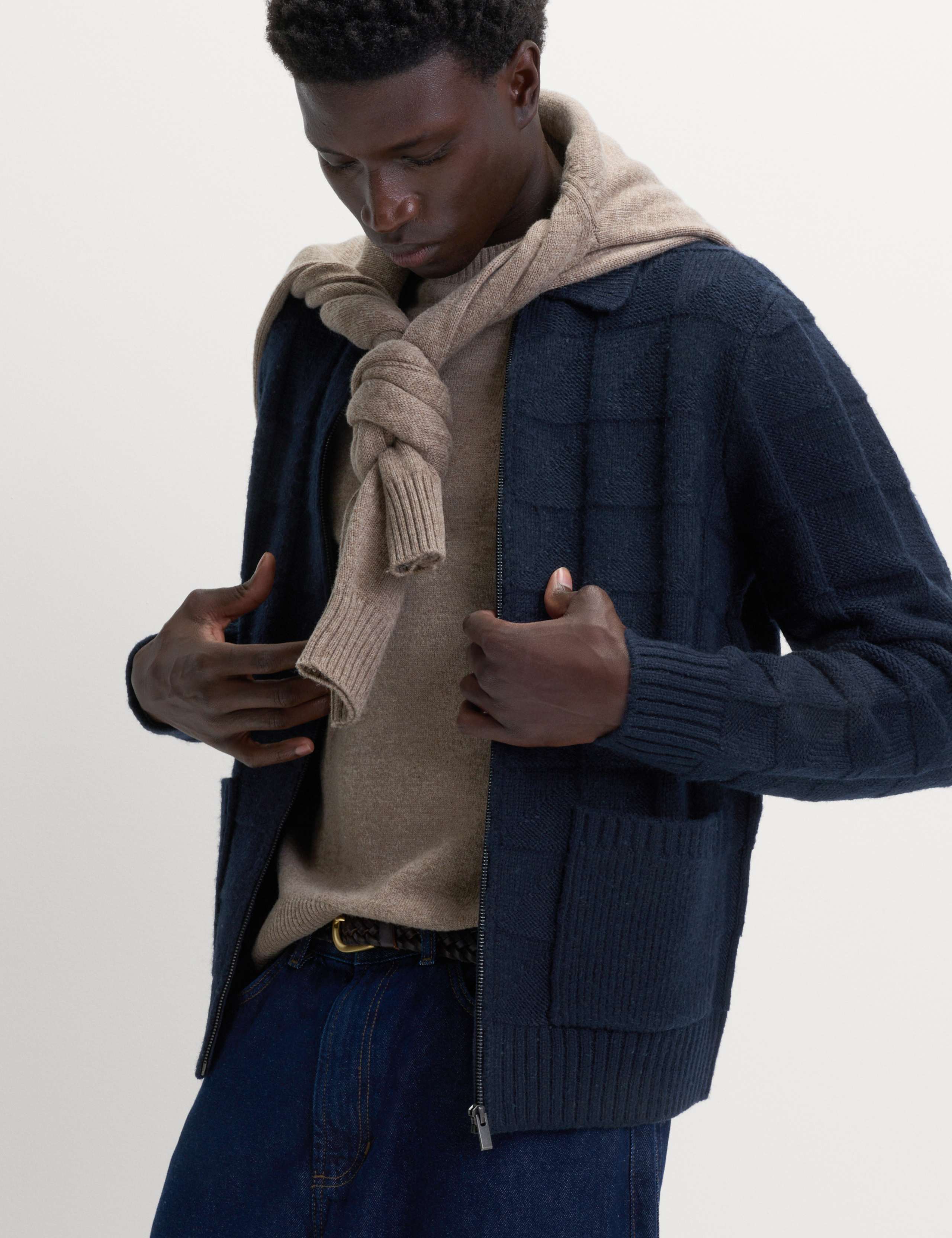 Textured Knitted Zip Up Jacket with Wool 3 of 6