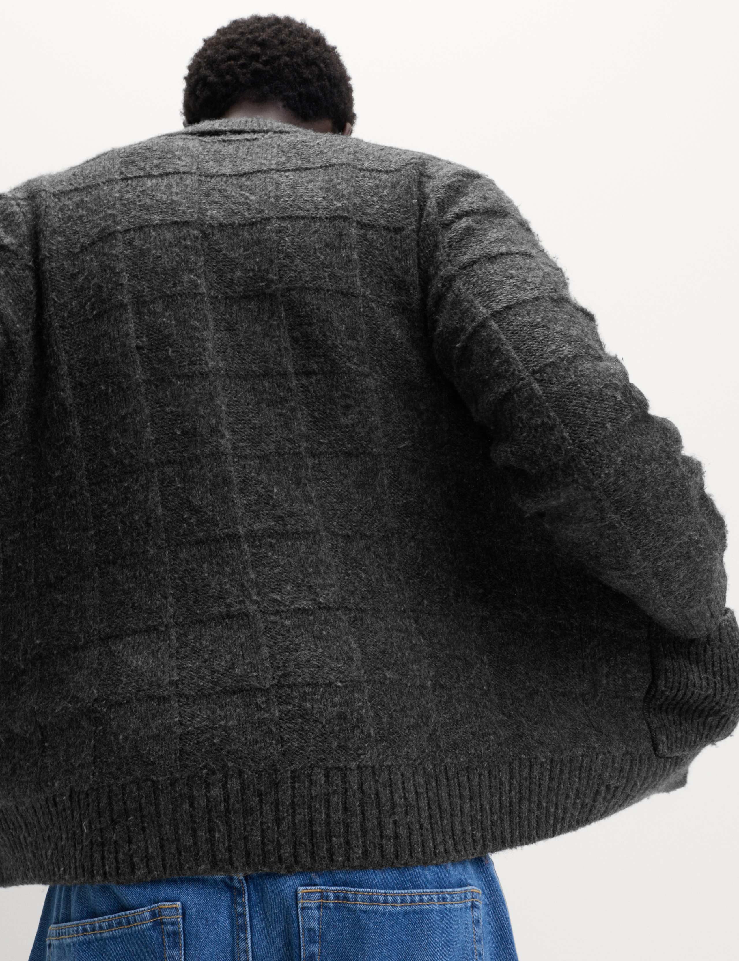 Textured Knitted Zip Up Jacket with Wool 1 of 6