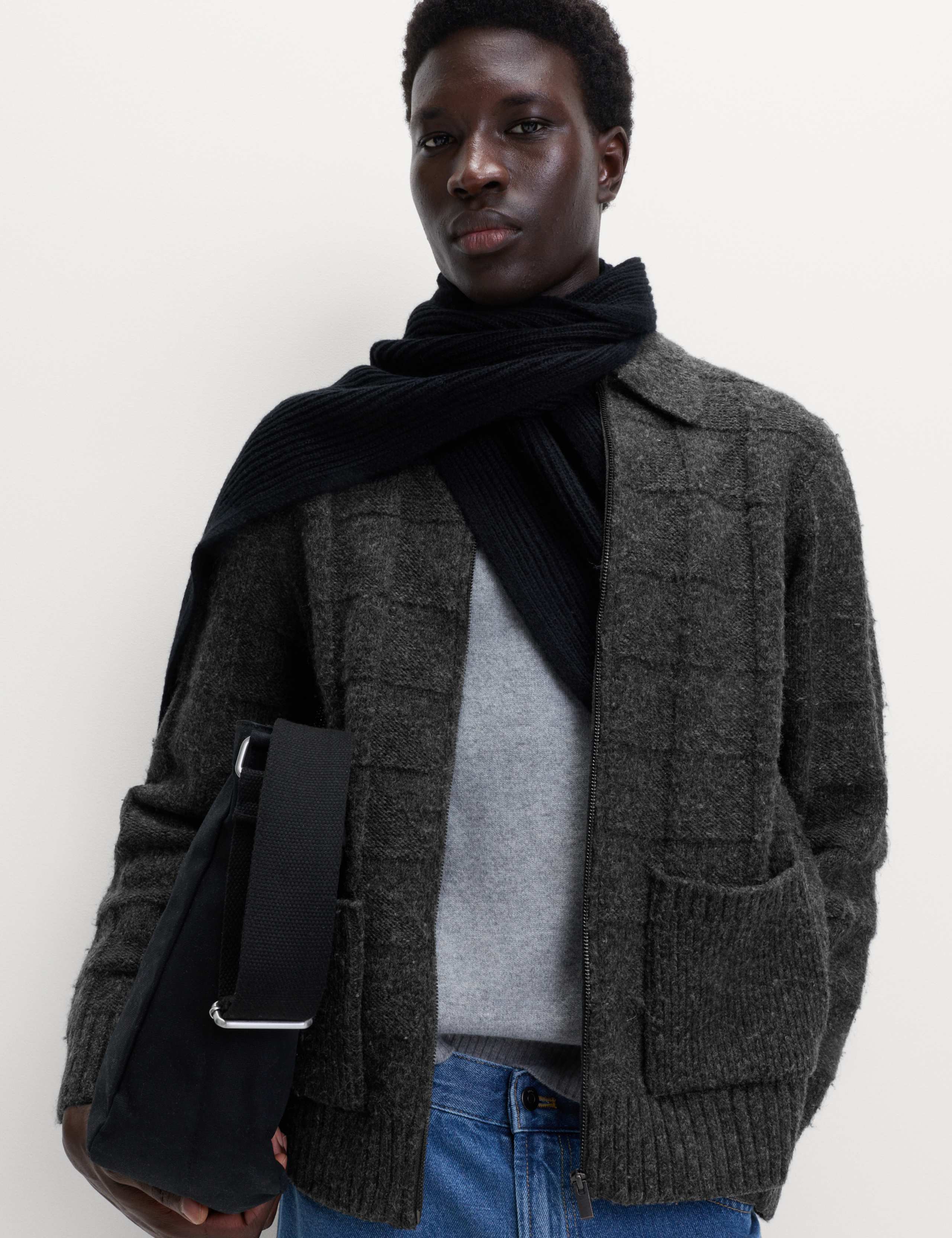 Textured Knitted Zip Up Jacket with Wool 3 of 6