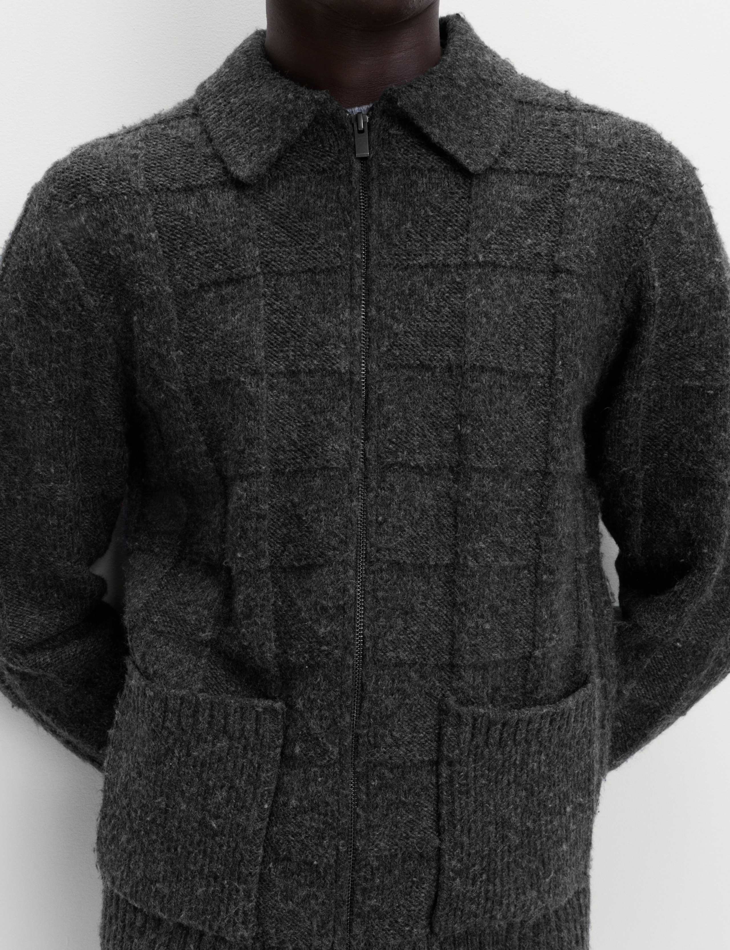 Textured Knitted Zip Up Jacket with Wool 4 of 6