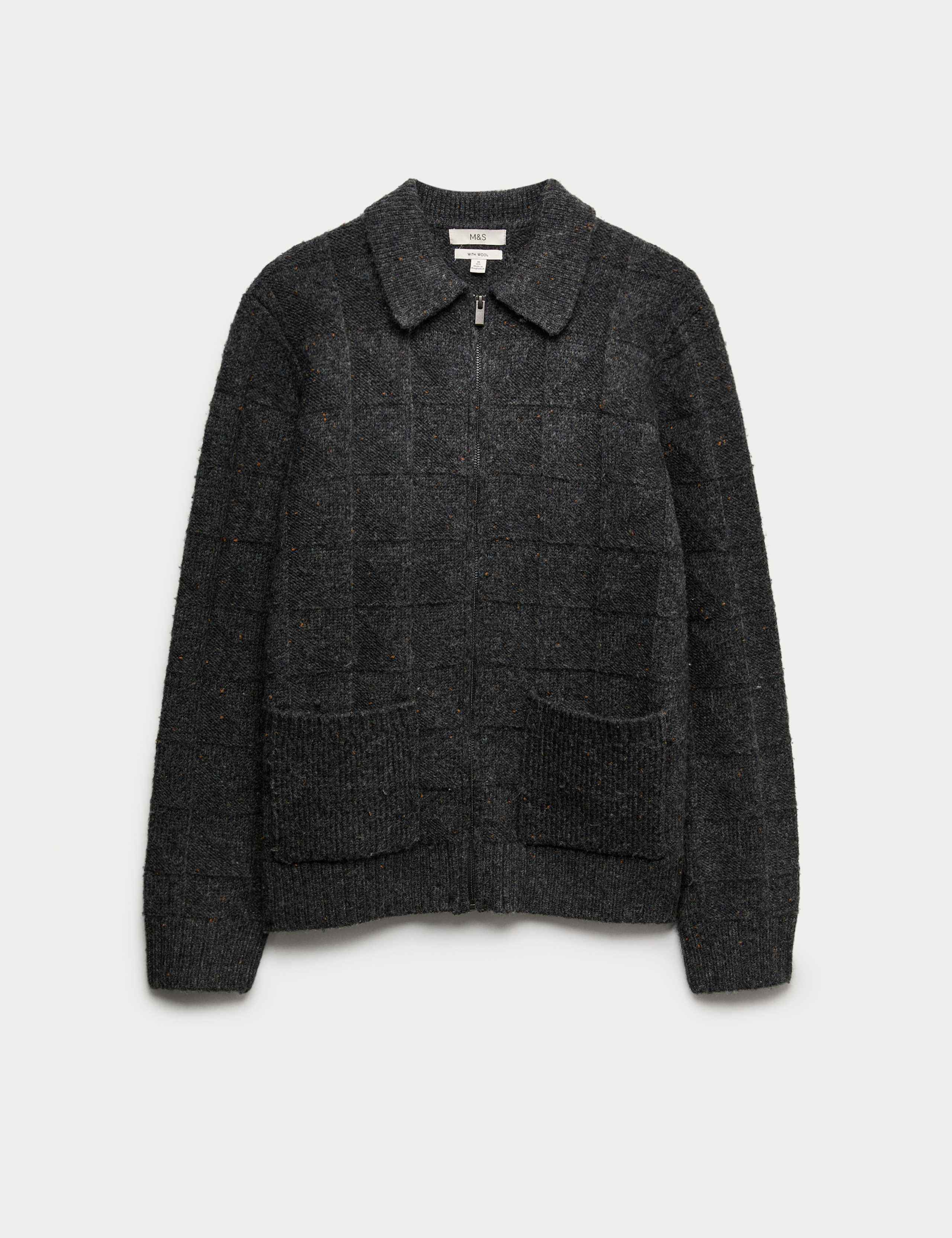 Textured Knitted Zip Up Jacket with Wool 2 of 6