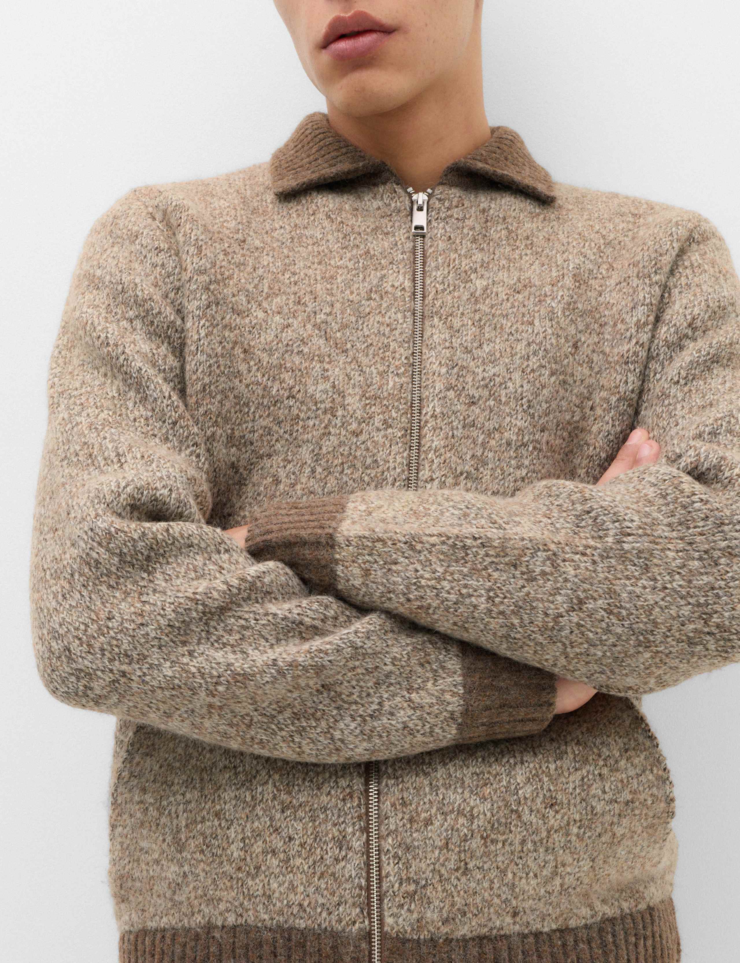 Twist Knit Zip Through Jumper with Wool 4 of 7