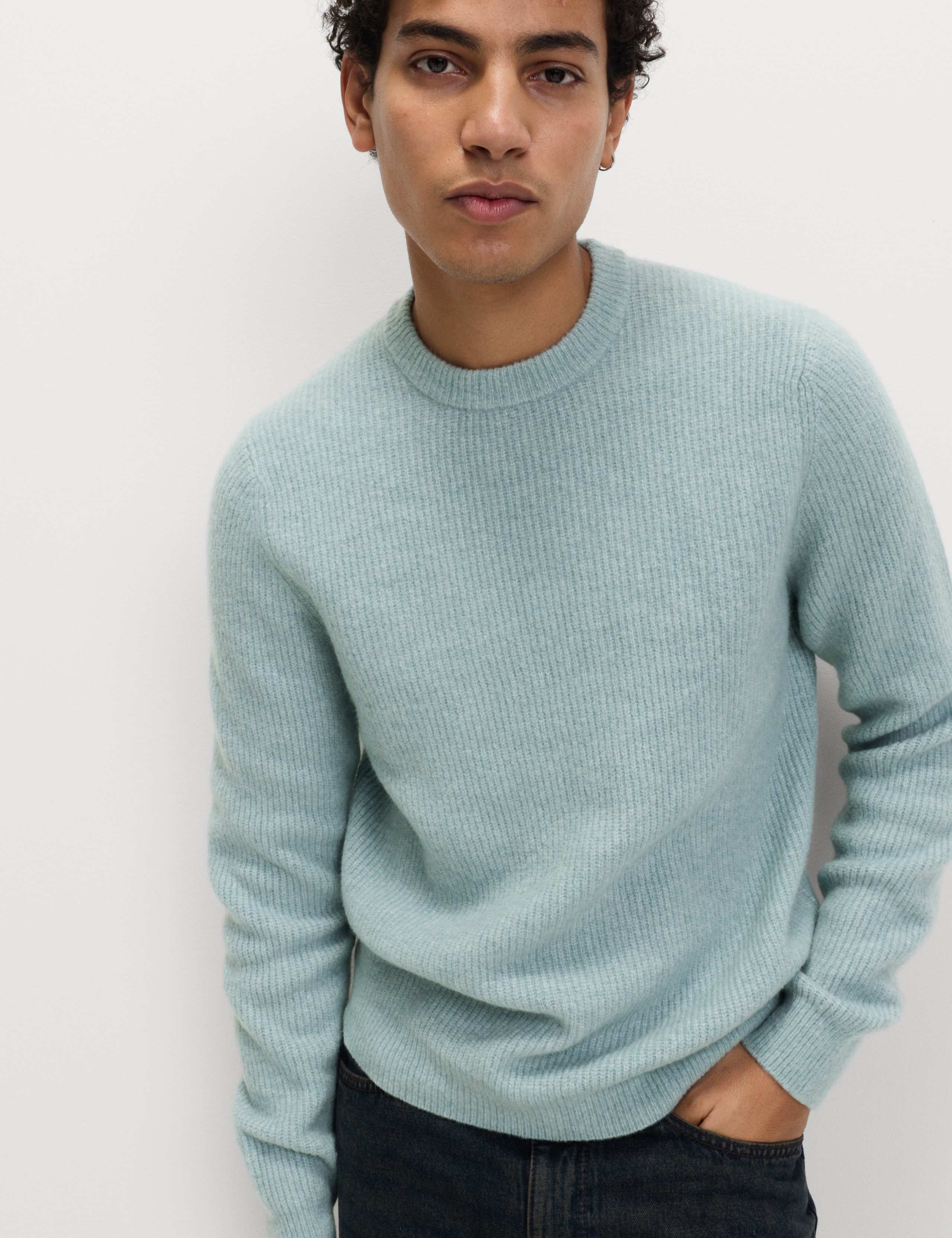 Supersoft Ribbed Crew Neck Jumper with Wool 1 of 6