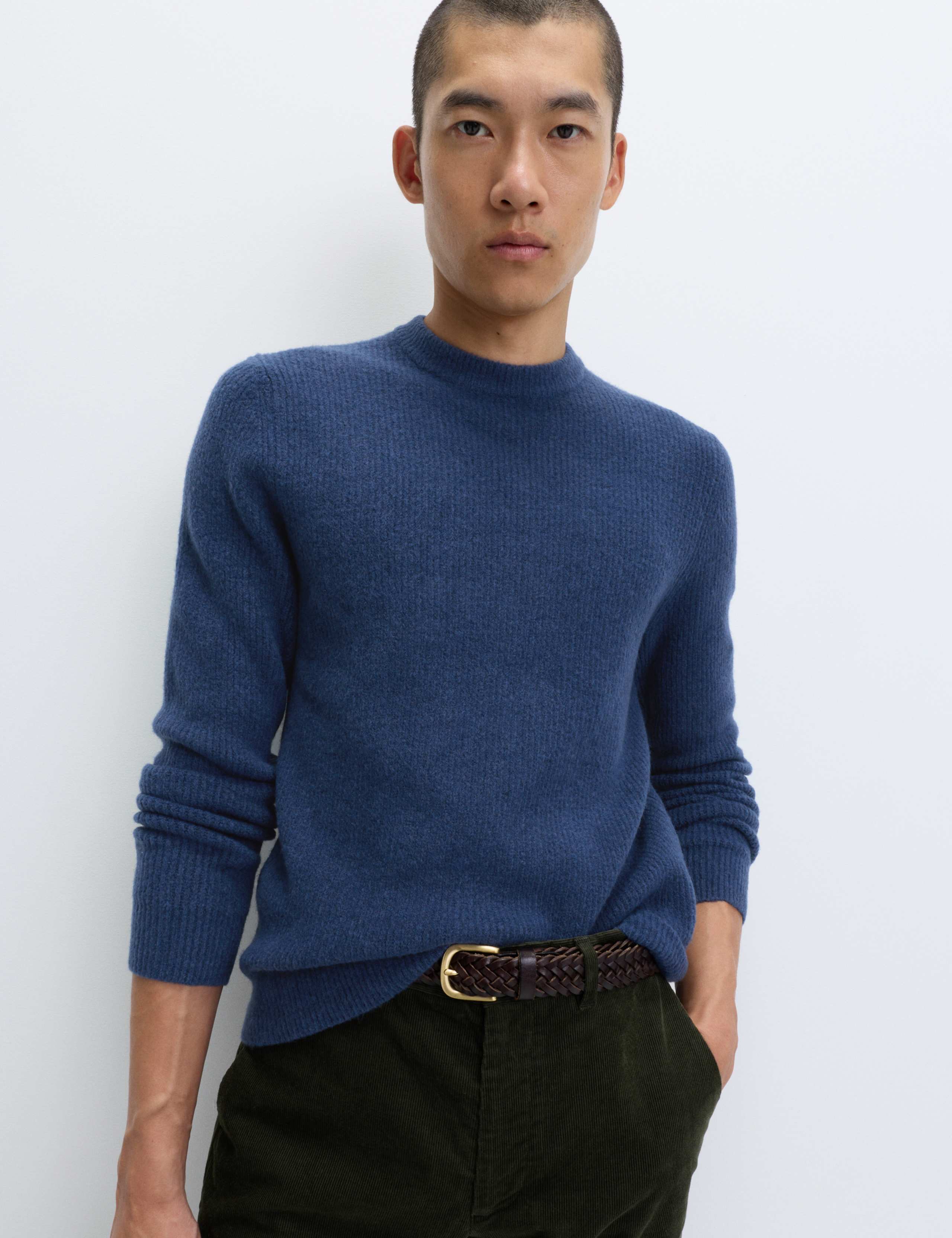 Supersoft Ribbed Crew Neck Jumper with Wool 1 of 5